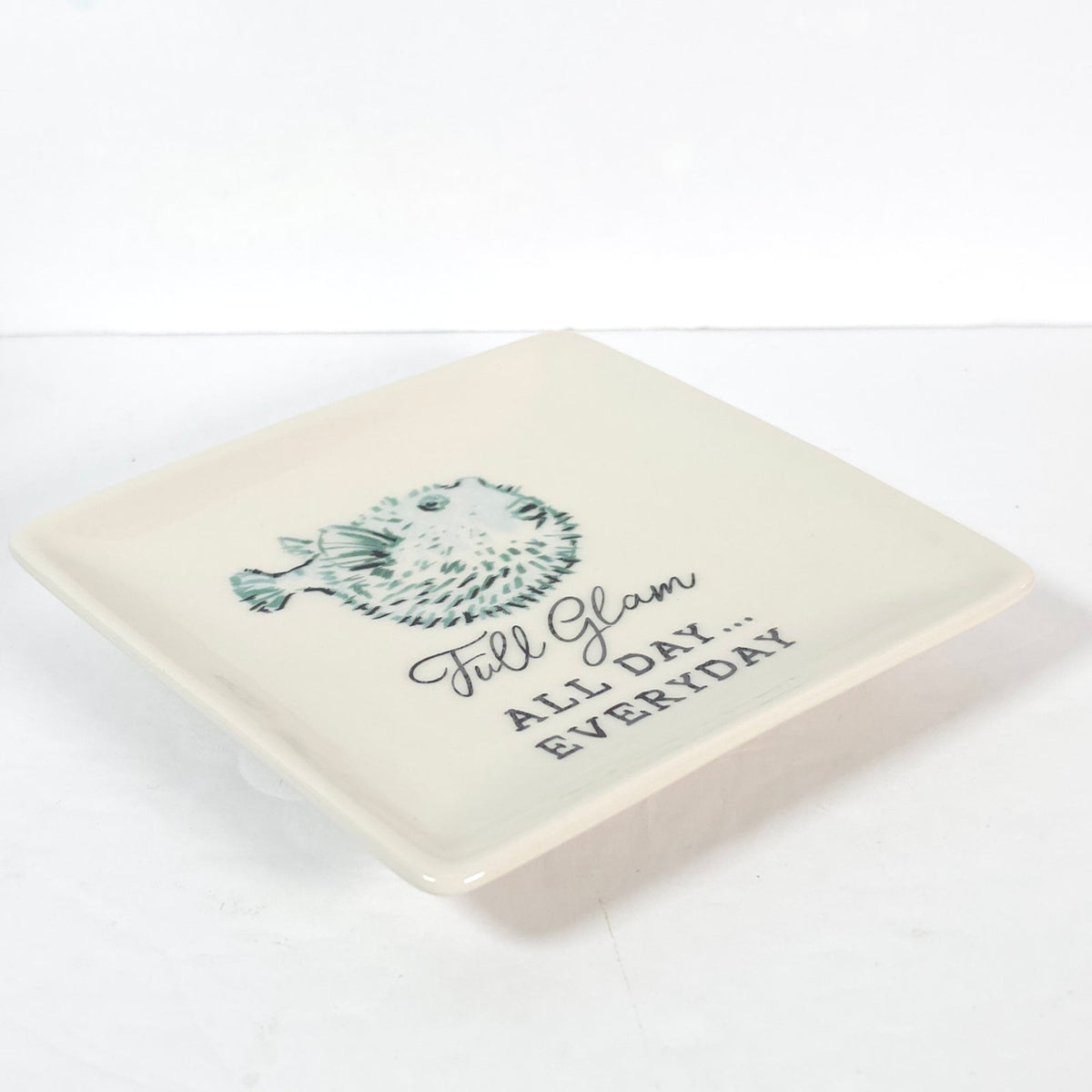 Chad Barrett Full Glam Pufferfish Square Trinket Dish Ceramic