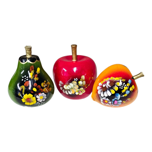 3 Beautiful Vintage Tole Hand Painted Wooden Fruit, Fall Decor