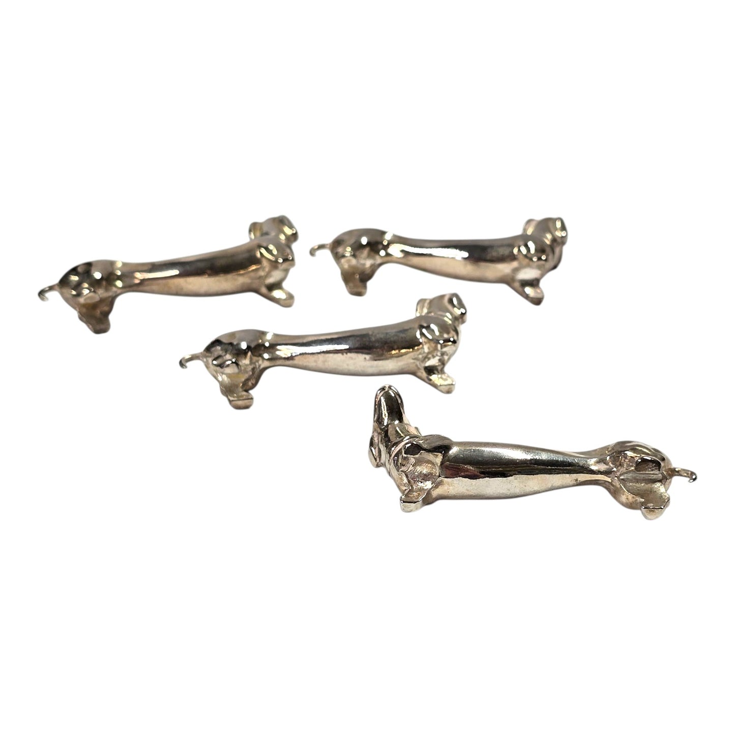 Vintage Dachshund Knife Rests Set of 5 Silver Tone Metal Mid Century Tableware