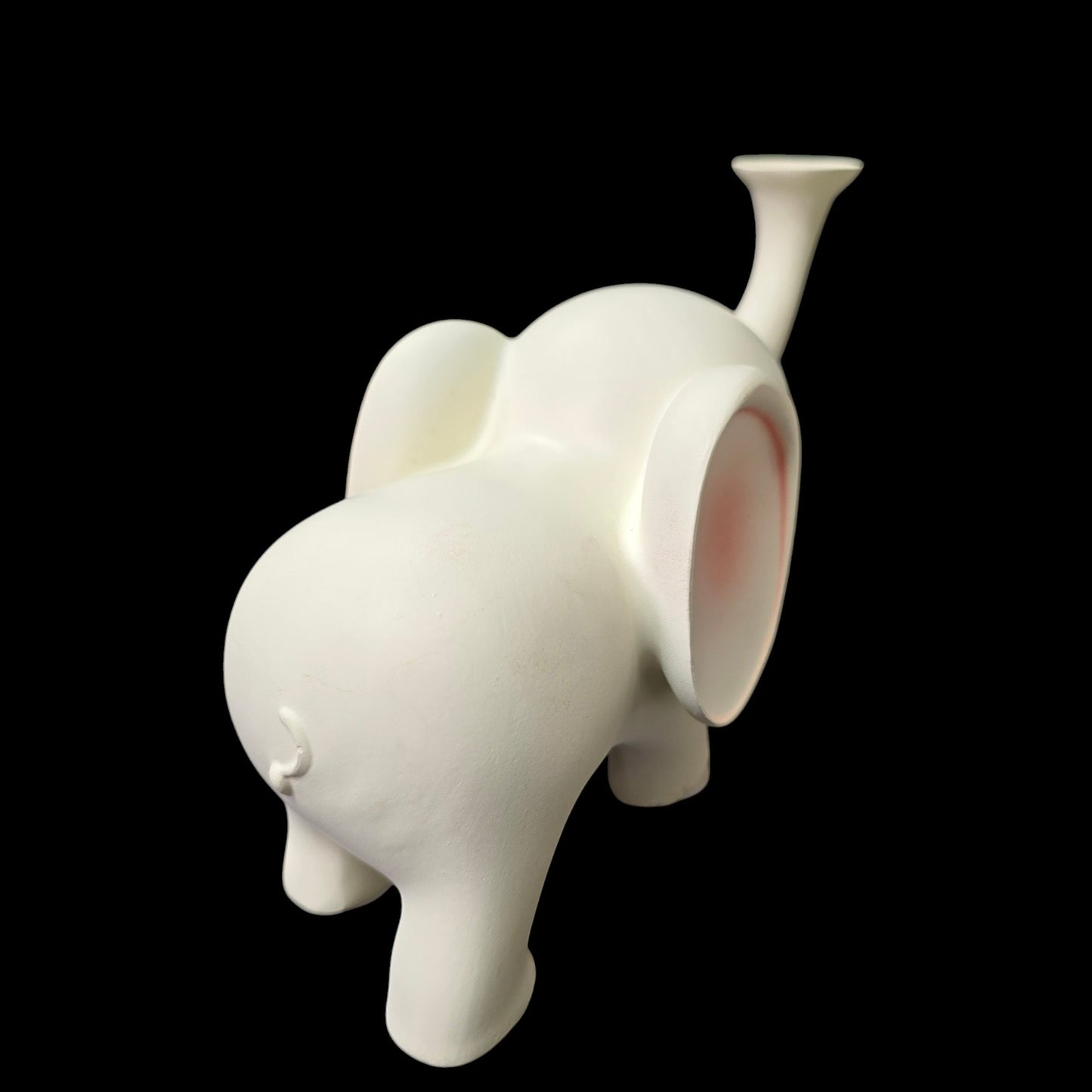 Smooth Satin Ceramic Elephant Figurine, Trunk Up  White and Pink Elephant