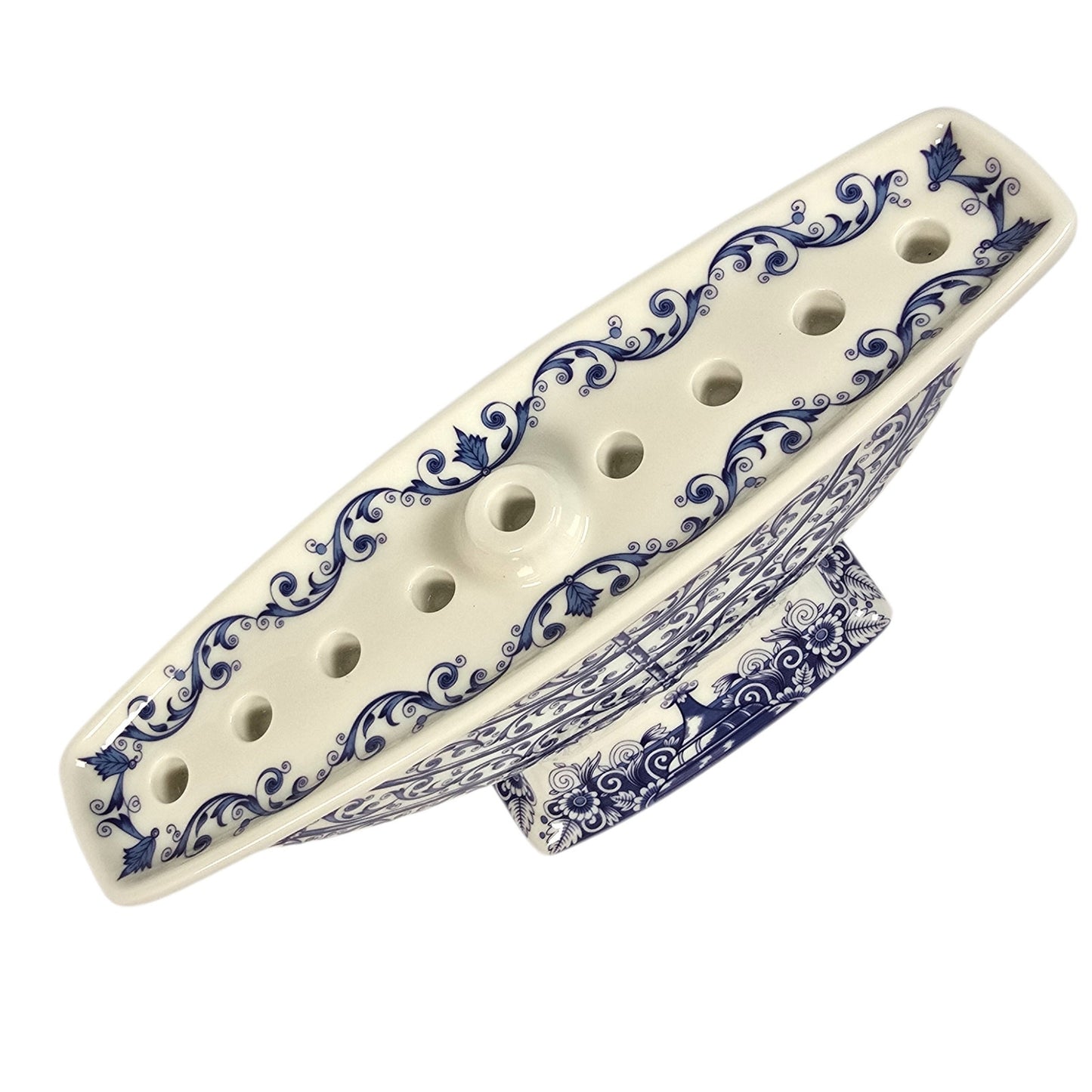 Vintage Spode The Judaica Collection Ceramic Hanukkah Menorah Blue White Scroll