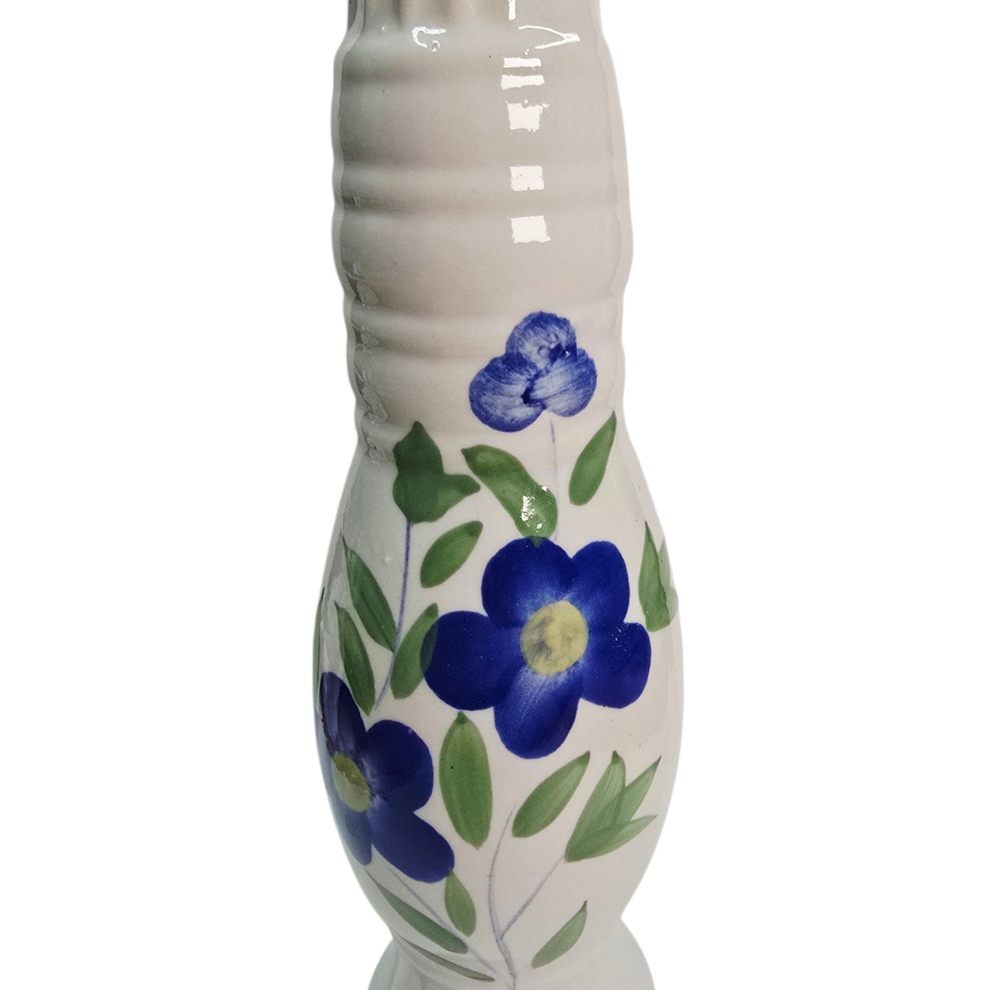 Vtg Stoneware Blue & Green Floral Vase Grecian Tall Vase 11"