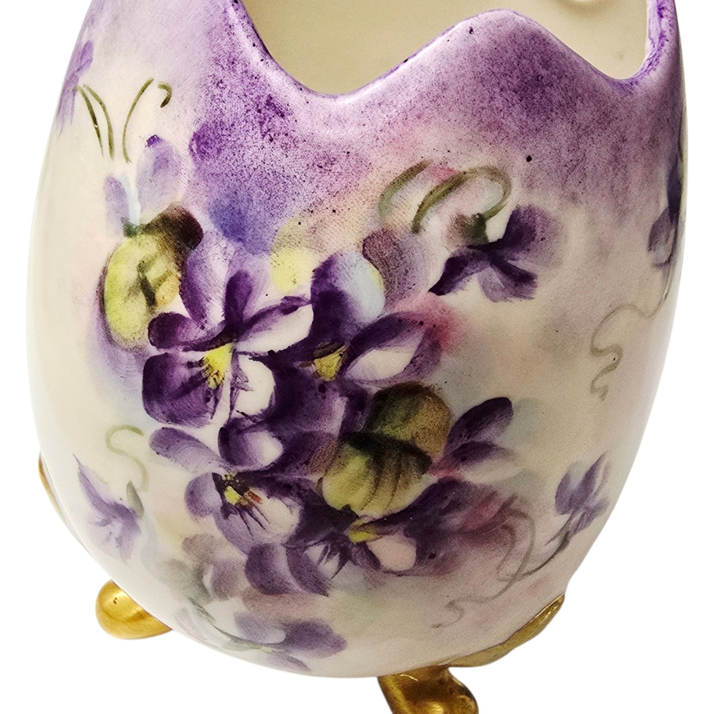 PH Leonard Austria Porcelain Cracked Egg Figurine Purple Violet Gilded Frog Feet
