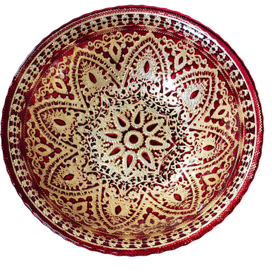 Stunning Ruby Red Glass with Gold Gilt Decorative Turkish Bowl