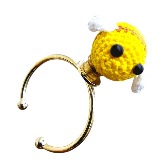 Micro-Crochet Spinning Honey Bee on Cuff Ring, Fits many sizes