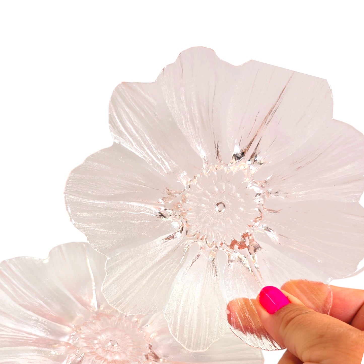 Set of 2 Light Pink Glass Flower Dishes