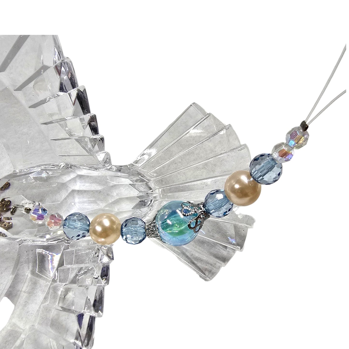 Acrylic Hanging Dove Carrying a Cross with Sparkly Beads, Christian Gift Hanging