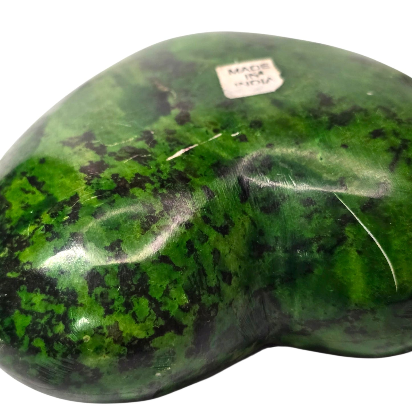 Carved Soapstone Heart Paperweight Green HOPE Etched Flower India Heavy 4"