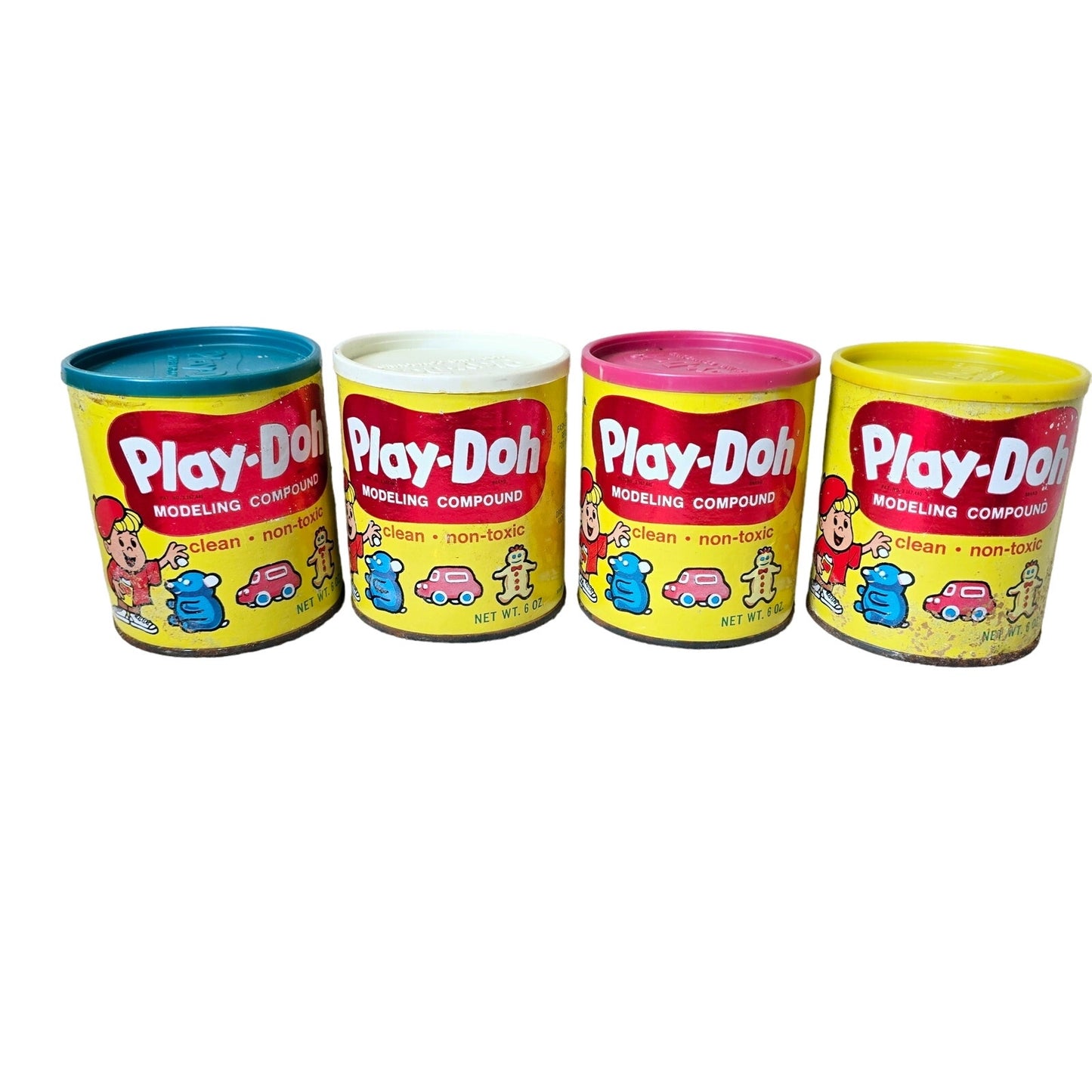 Vinatge 1960s Play-Doh Modeling Compound Metal Cans, Set of 4, Read