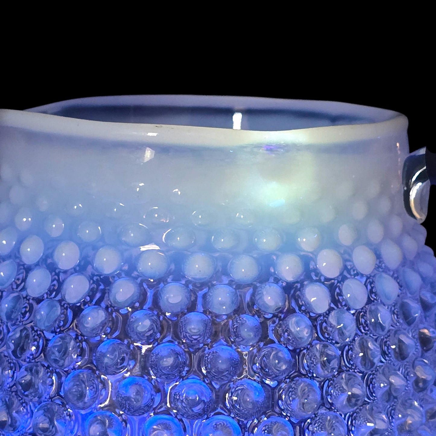 Vtg Fenton Hobnail Opalescent Glass Creamer Pitcher Jug Glowy Handle 5.25" H