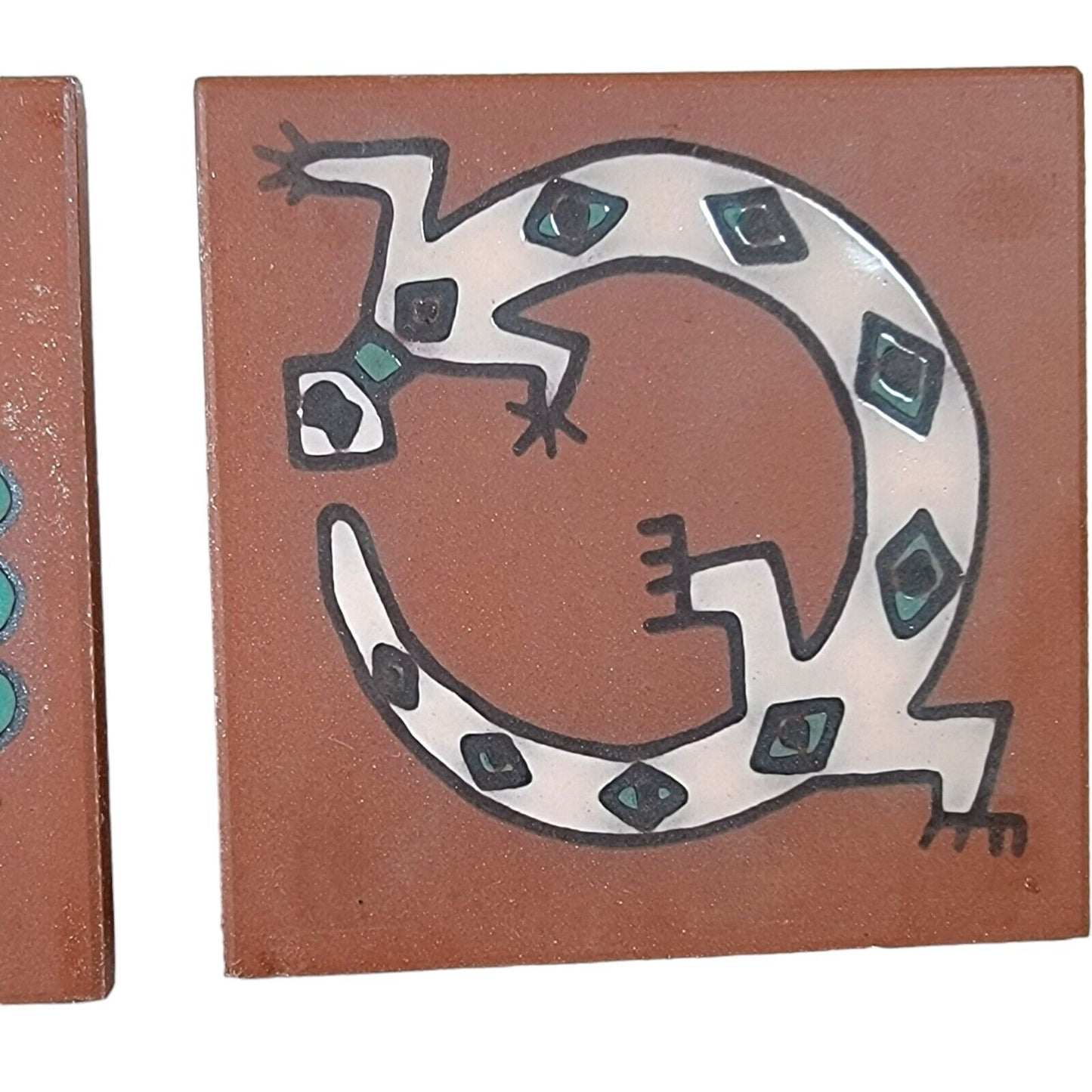 Set of 4 Italian Clay Coasters Southwest Theme Fish, Lizard, Bird, Turtle