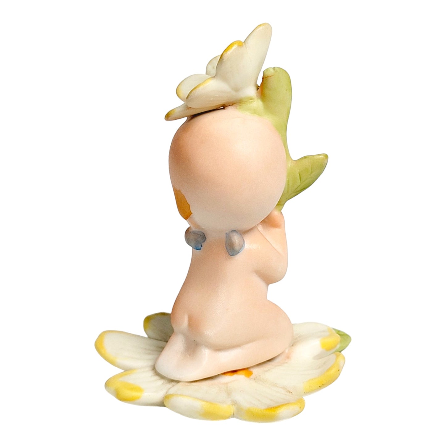 Lefton Bisque Kewpie Baby Holding Daisy Figurine, Lefton Kewpie Doll Figurine Blue Wings