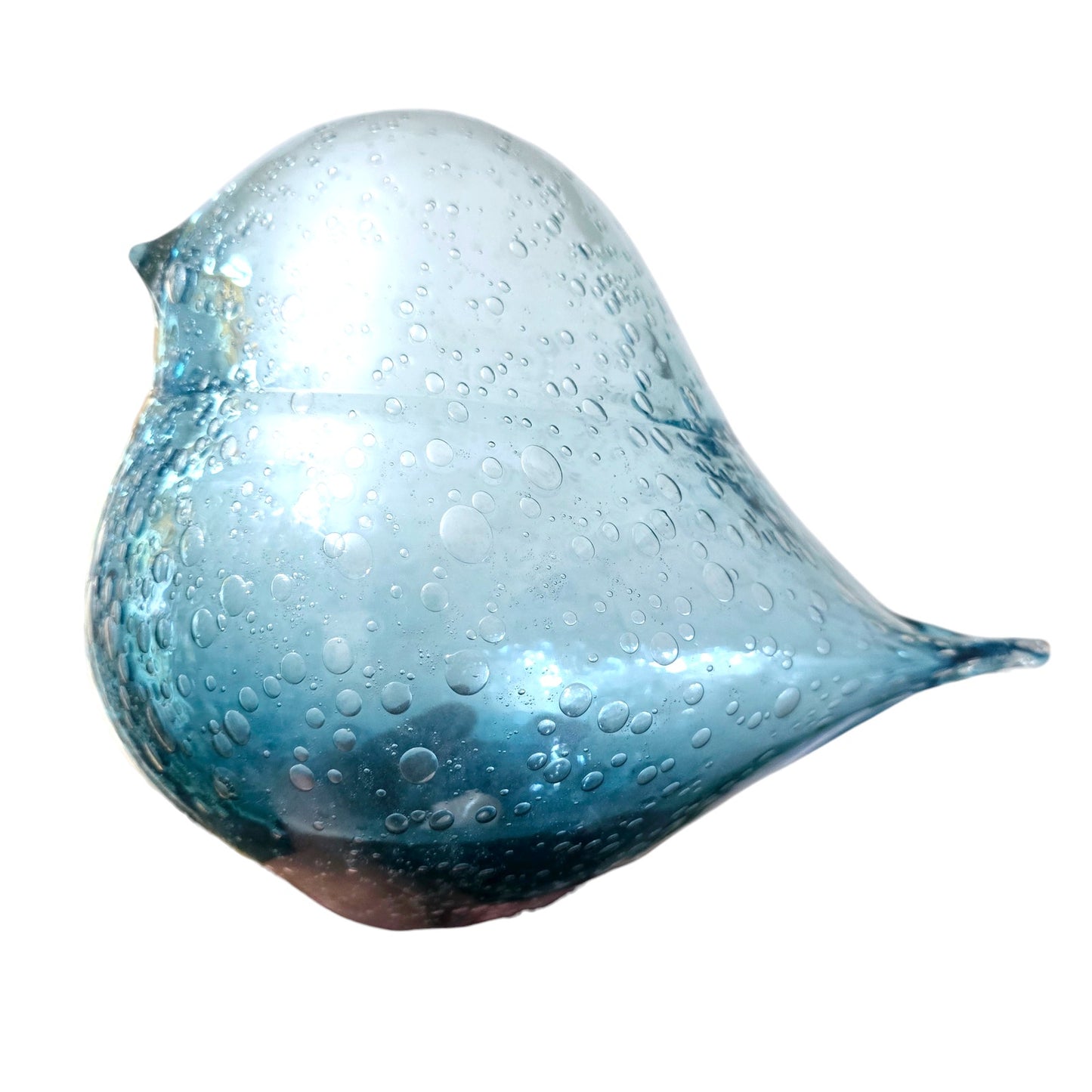 Large Hand-Blown Blue Glass Bird, Bubble Glass, Ombre Glass, Hollow Glass Art Sculpture