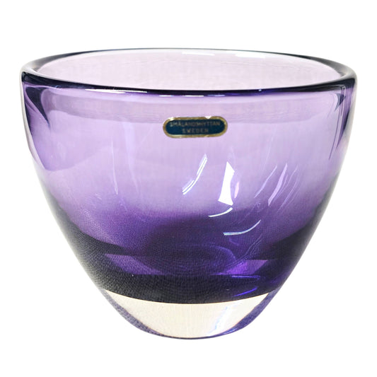 Authentic MCM Smålandshyttan Sweden Art Glass Candle Holder Purple Scandinavian