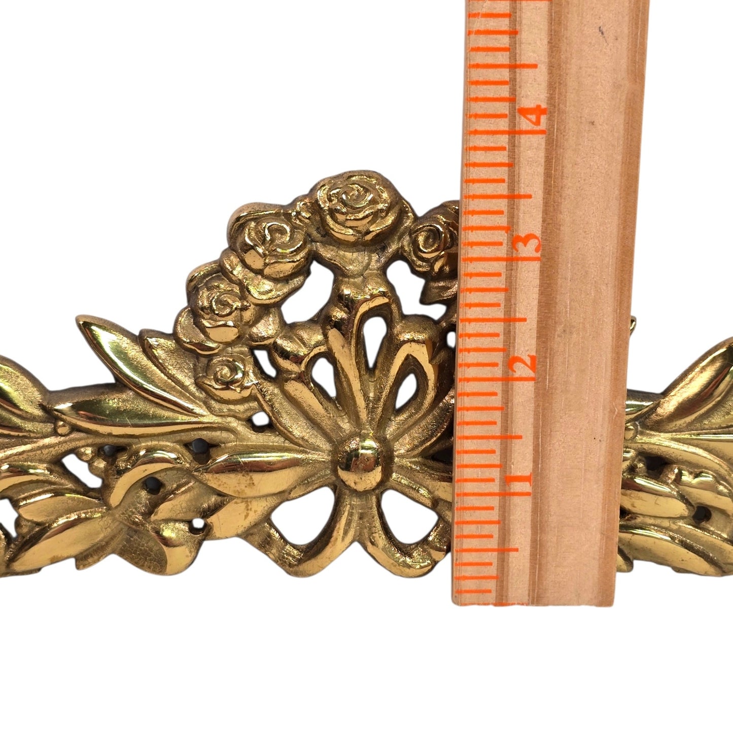 Vtg Brass Furniture Embellishment Applique Wall Plaque Floral Swag Pediment 15"