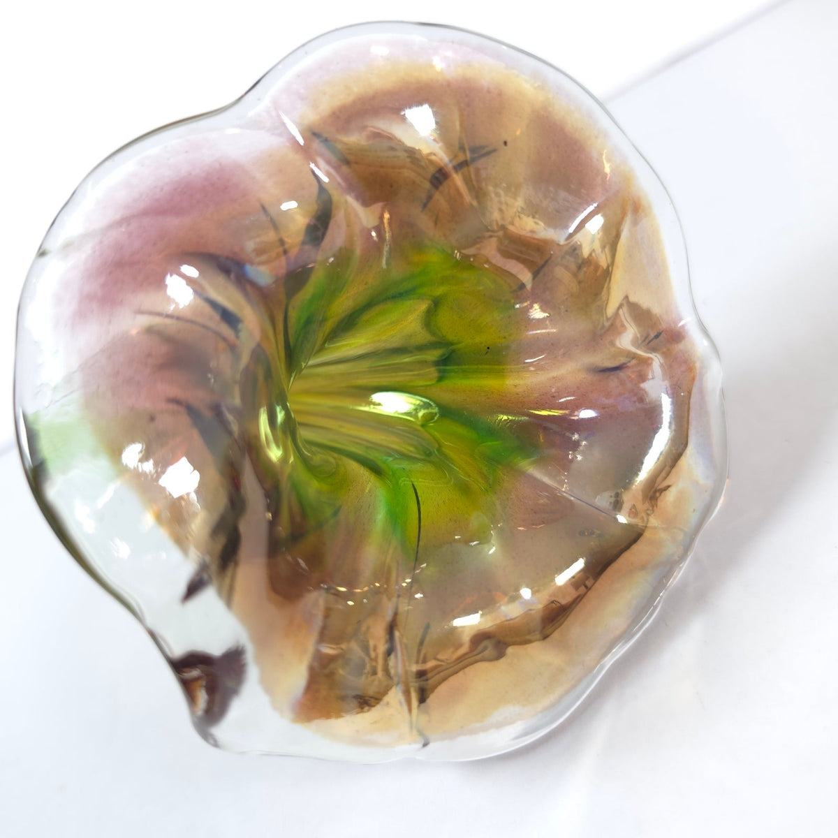 Vintage Art Glass Calla Lily Flower Long Green Stem Purple Pink Bloom 12 Inch