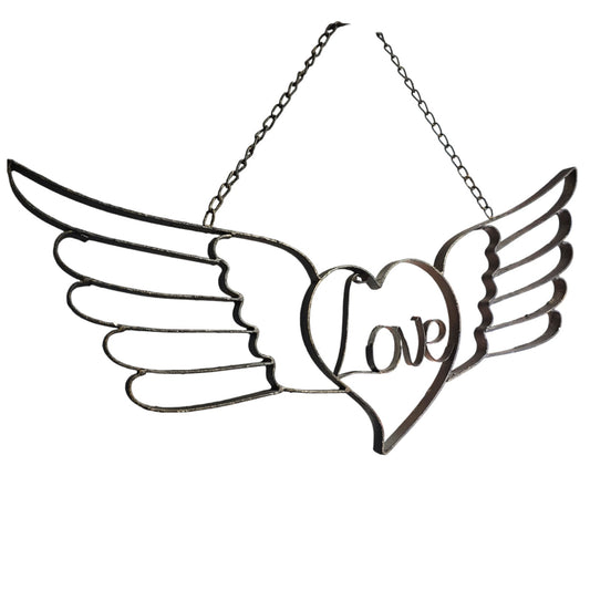 Wrought Iron Hanging Sign “Love - Angel Wings”