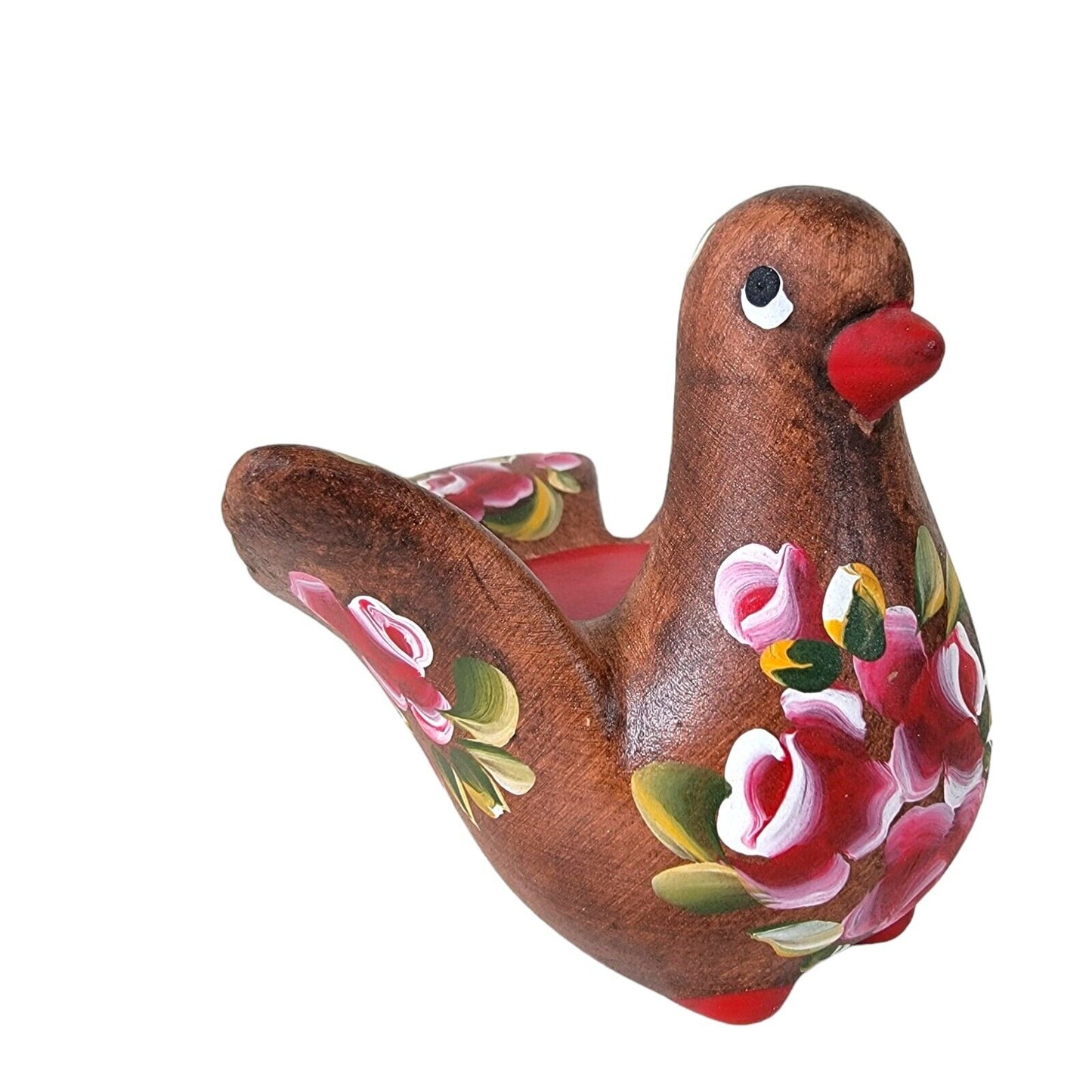 Wooden Hand-Painted Bird Candle Holder