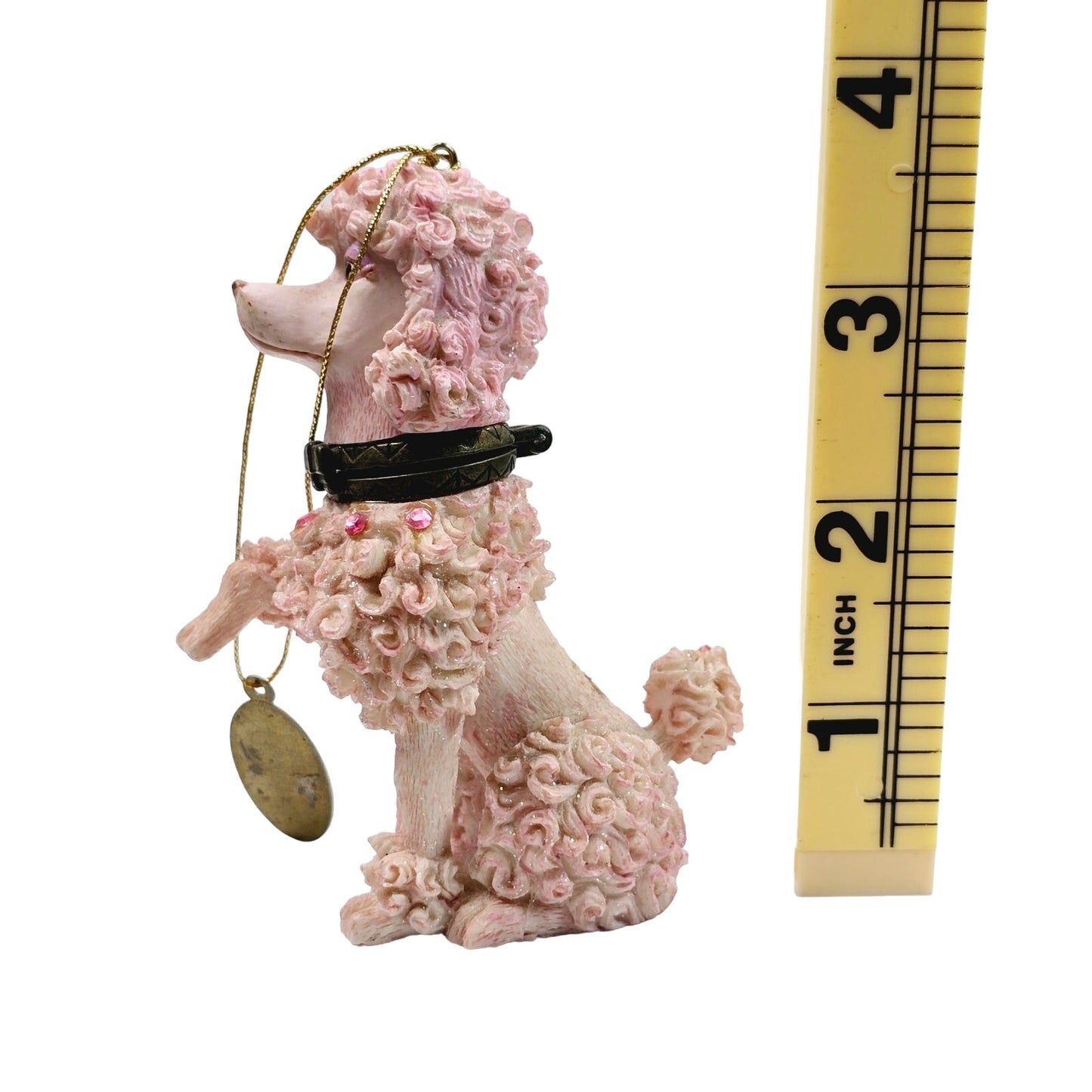 Vtg Katherine's Collection Spagetti Poodle, Trinket Box / Ornament, Sugar Textured Ceramic Pink Sparkle