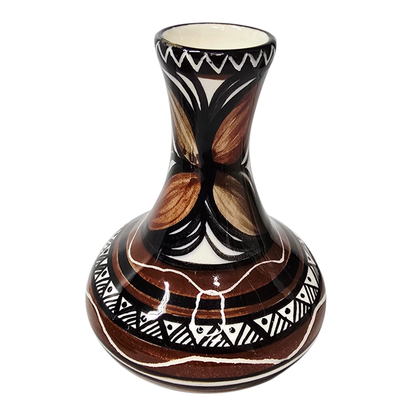 Pohaku Style Hawaiian Pottery Bud Vases Pair Hand Painted Tiki Polynesian