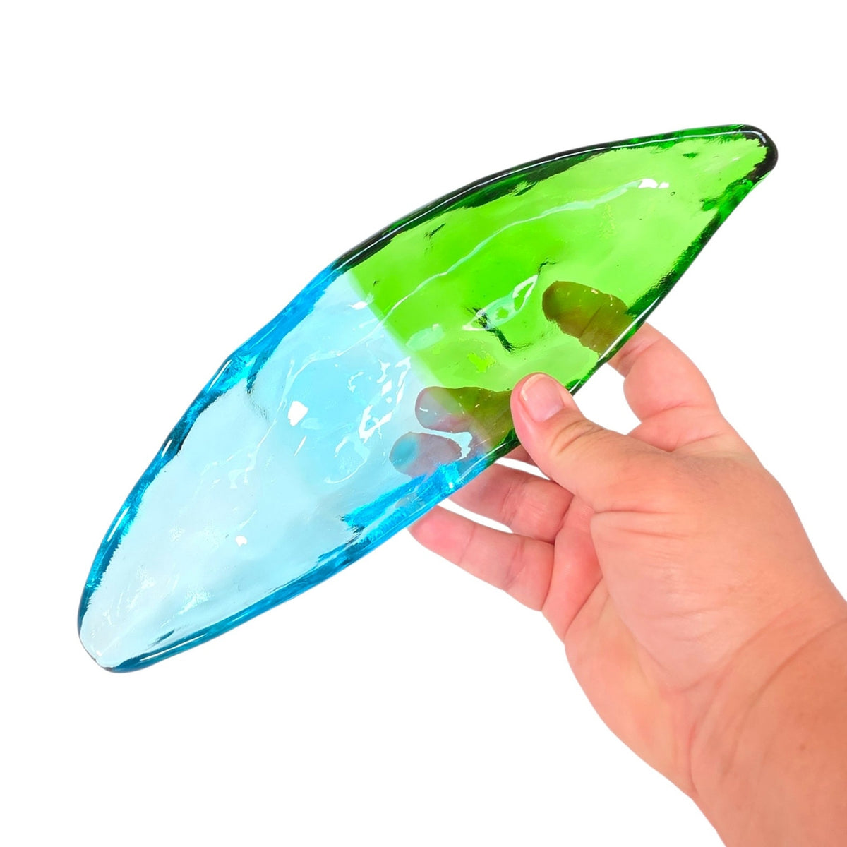 Recycled Sea Glass Console Dish Two-Toned Aqua and Green Long Trinket Tray