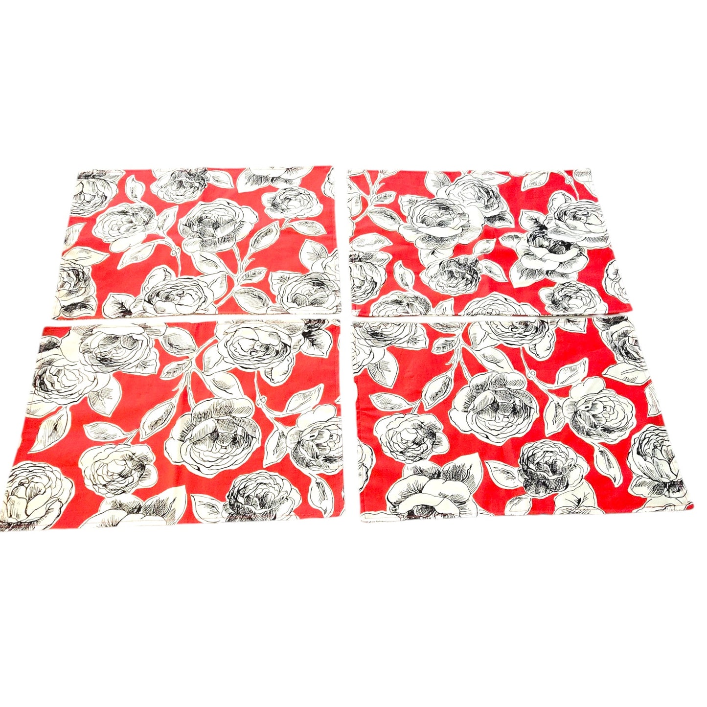 Set of 4 Rose Poppy Floral Placemats World Market 13" by 19", Red Black White