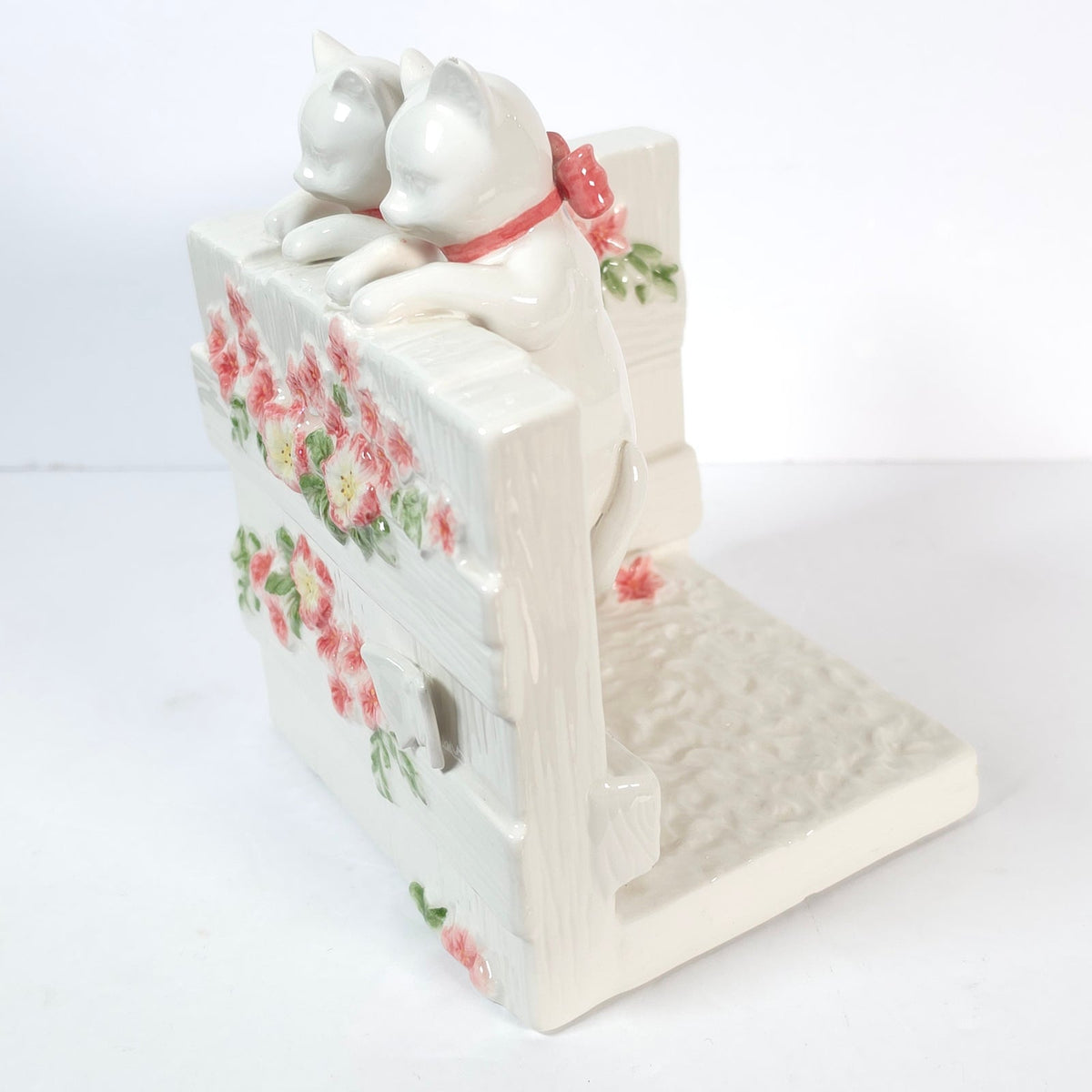 Punch Studio Ceramic Kitten Cat Bookend Pink Bows Floral Garden Wall READ