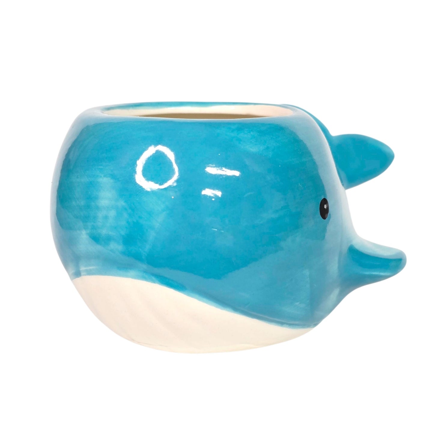 Small Blue Whale Succulent Planter Ceramic Turquoise and White