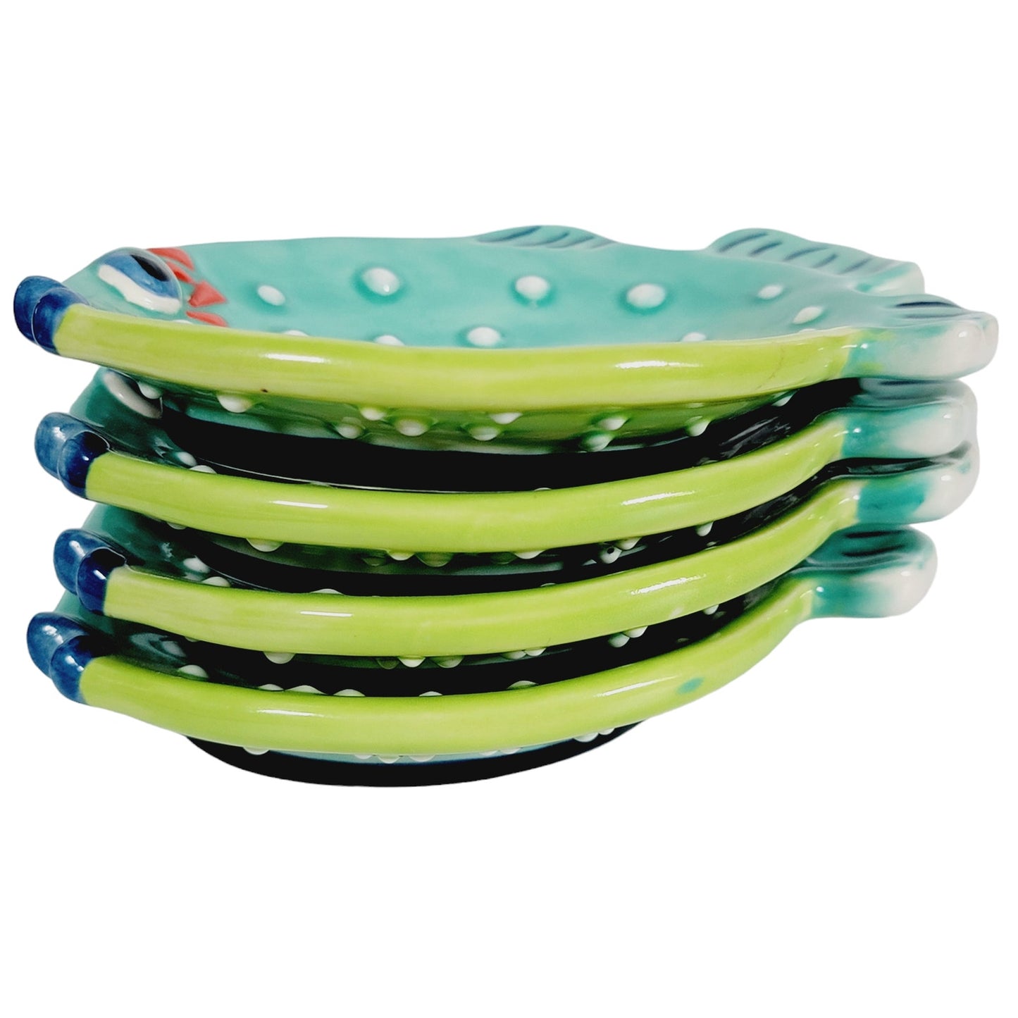 Set of 4 J.McCall 2005 Blue Sky Fish-Shaped Sauce Plate, Butter Dish