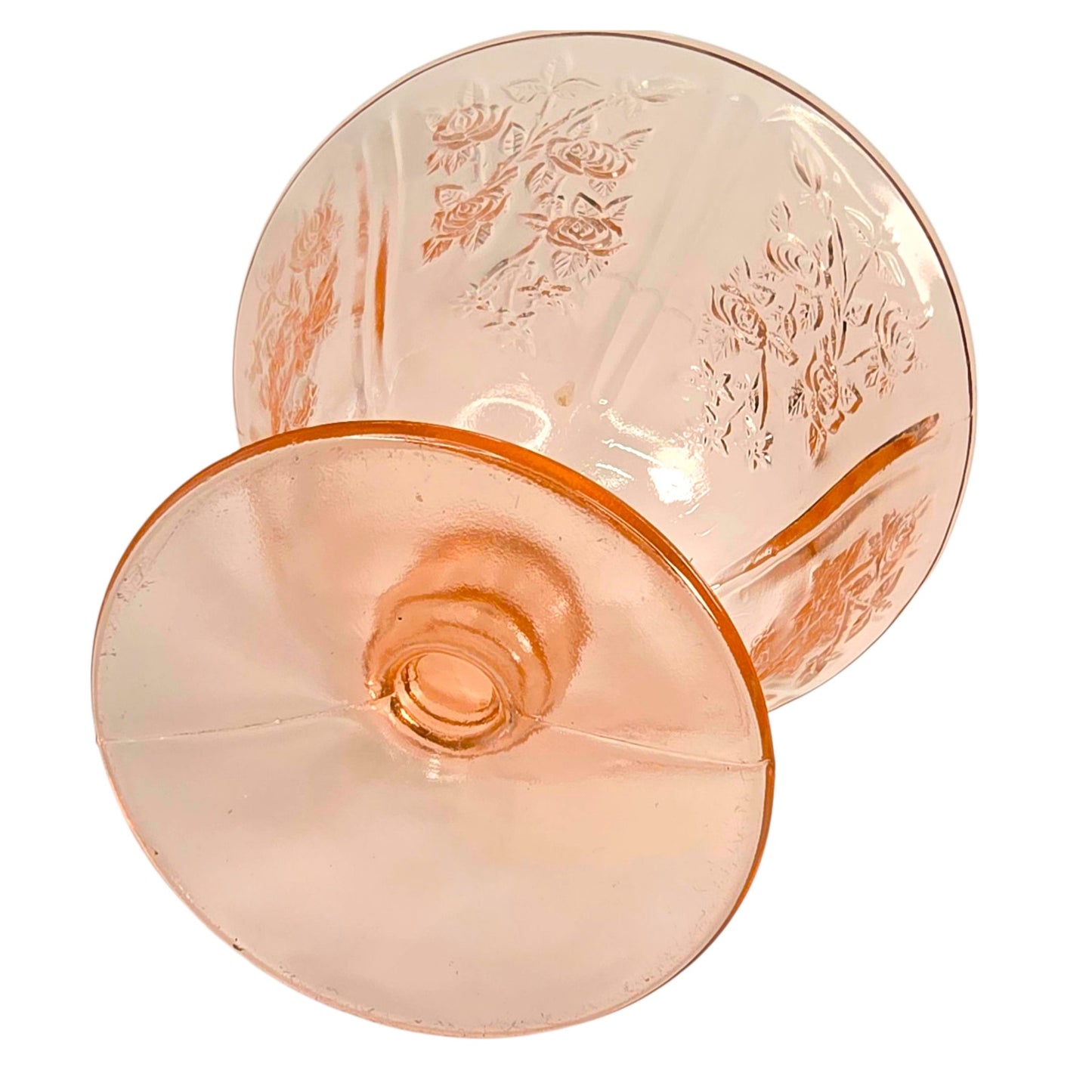 Vintage Sharon Pink Rose Lidded Compote Federal Glass, Pink Depression Glass