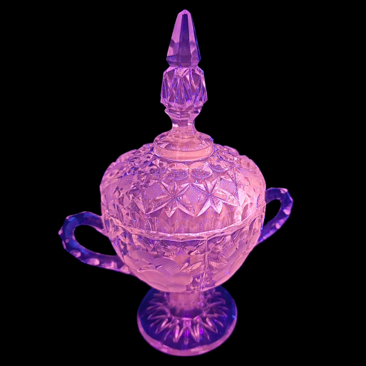 1930's Clear Selenium Glass Creamer & Sugar Set - Frosted Rose - 365nm Pink Glow