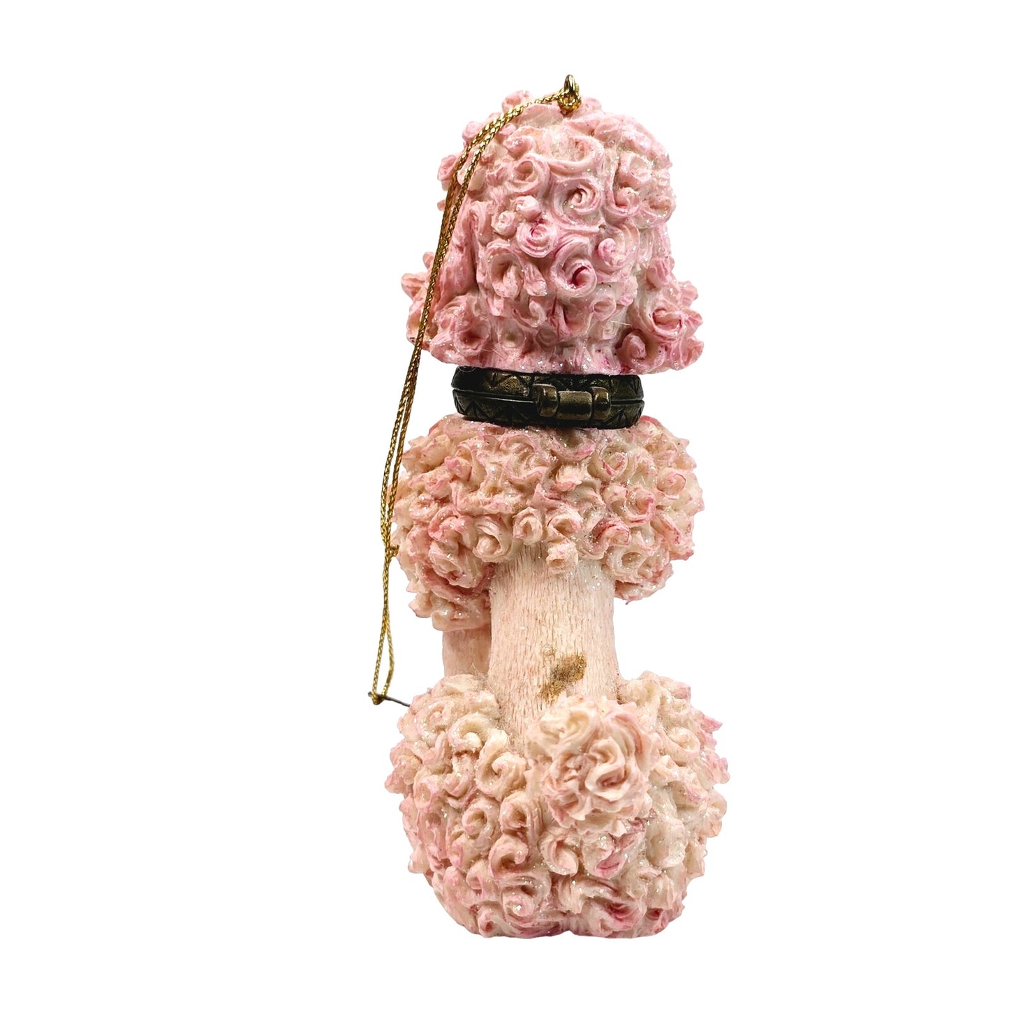 Vtg Katherine's Collection Spagetti Poodle, Trinket Box / Ornament, Sugar Textured Ceramic Pink Sparkle