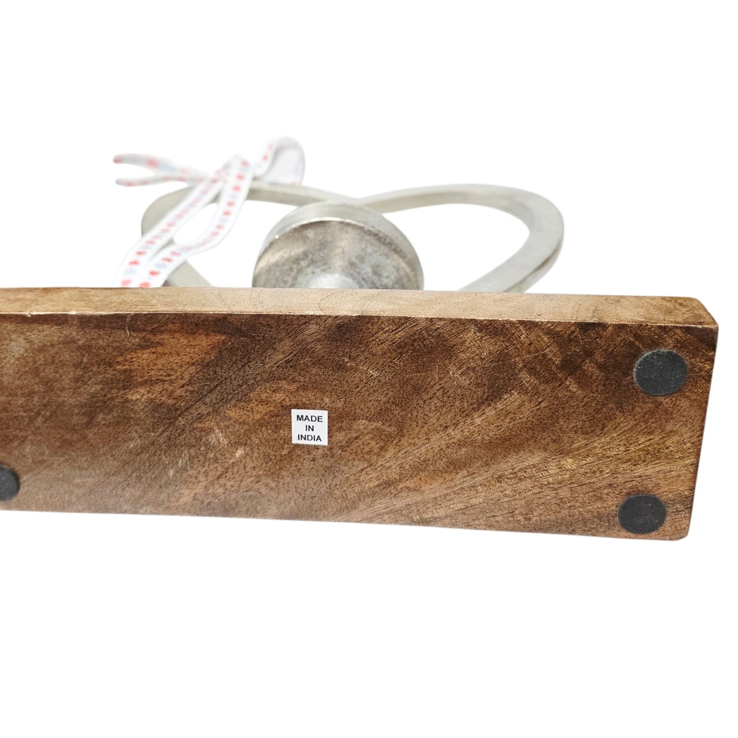 Heart-Shaped Candle Holder Silver-Finished Aluminum & Mango Wood India Valentine