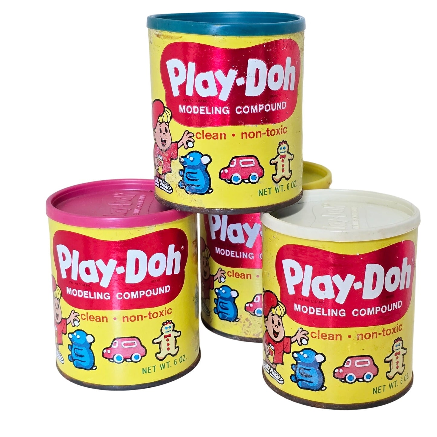 Vinatge 1960s Play-Doh Modeling Compound Metal Cans, Set of 4, Read