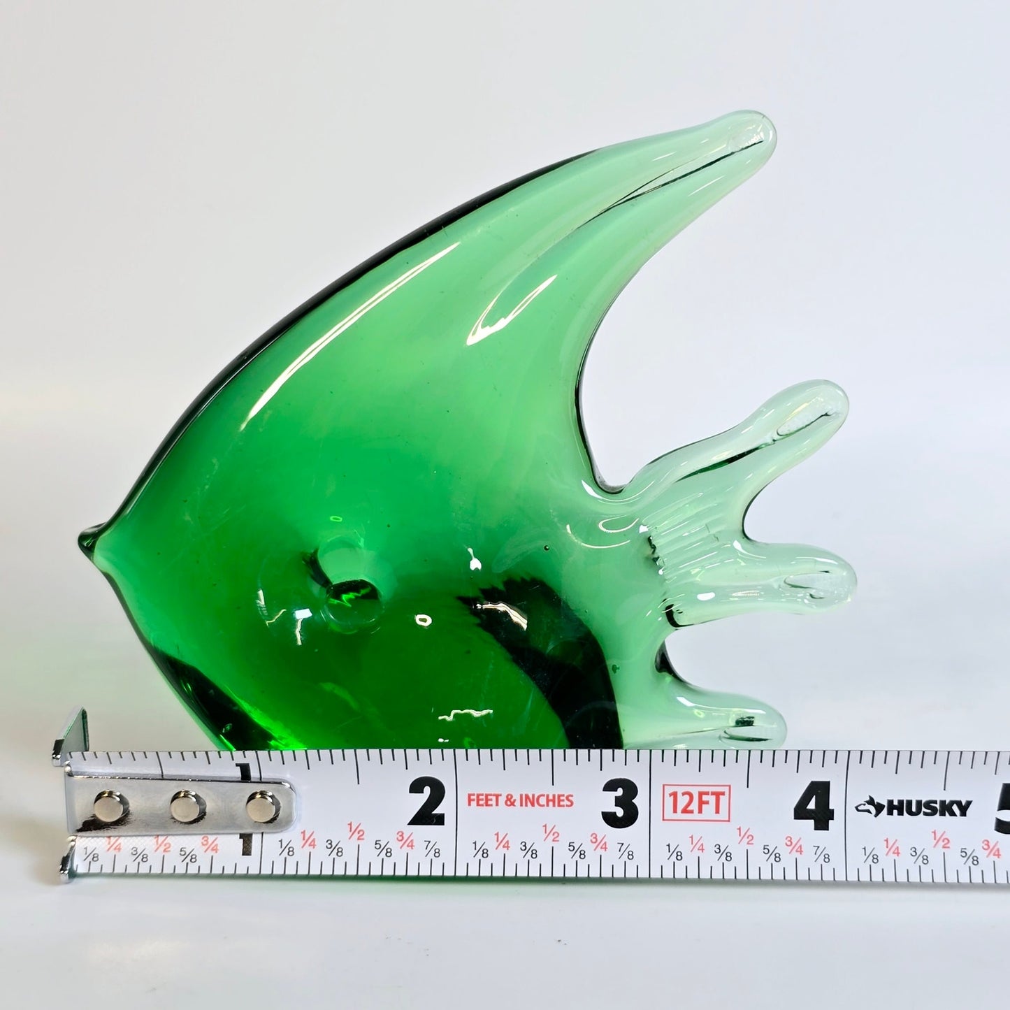 Handblown Green Art Glass Fish Paperweight, Polished Bottom