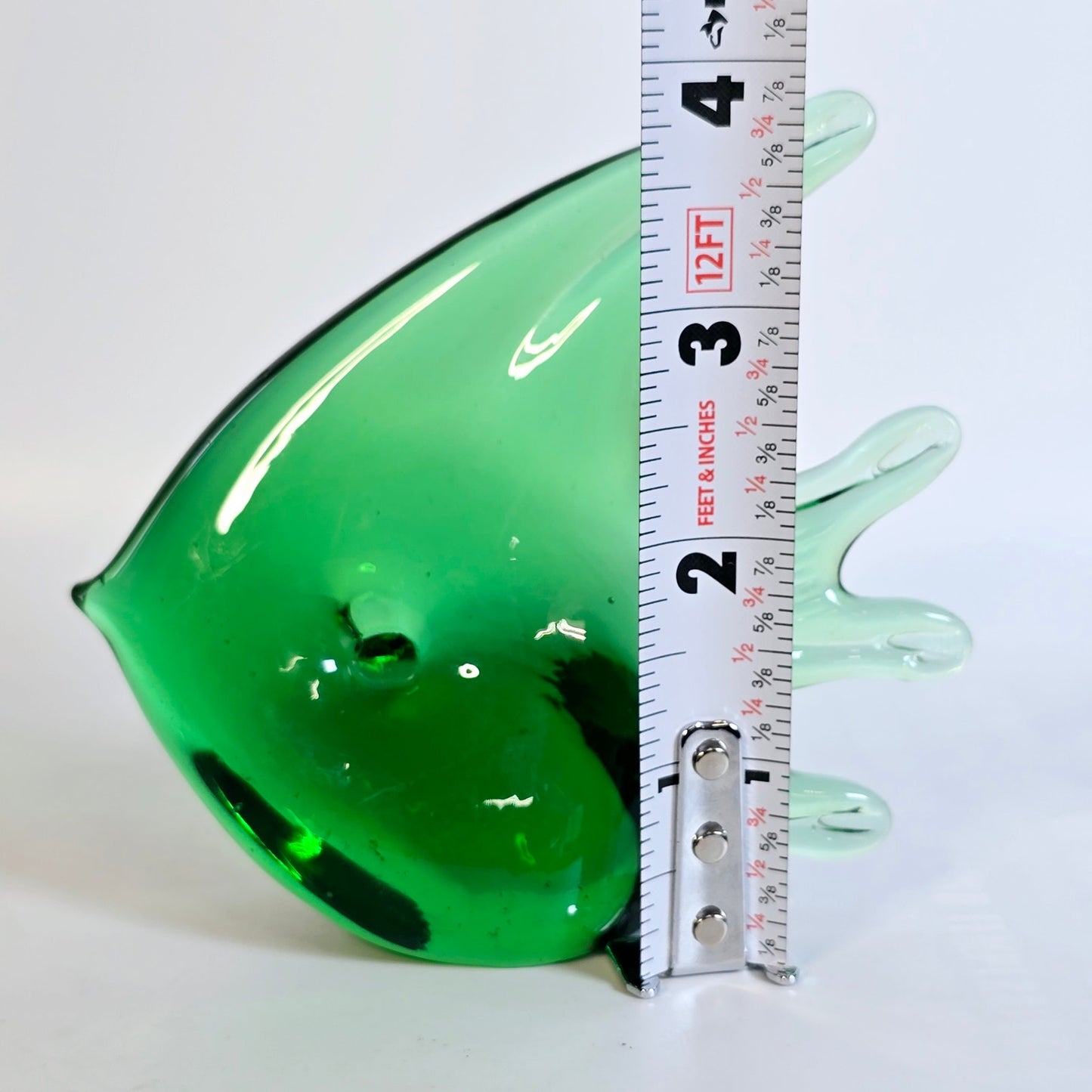 Handblown Green Art Glass Fish Paperweight, Polished Bottom