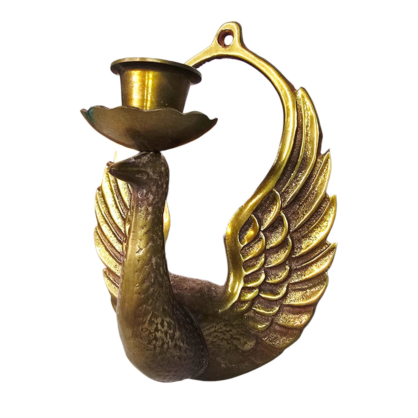 Vintage Brass Swan/Phoenix Wall Sconce Candle Holder Korea