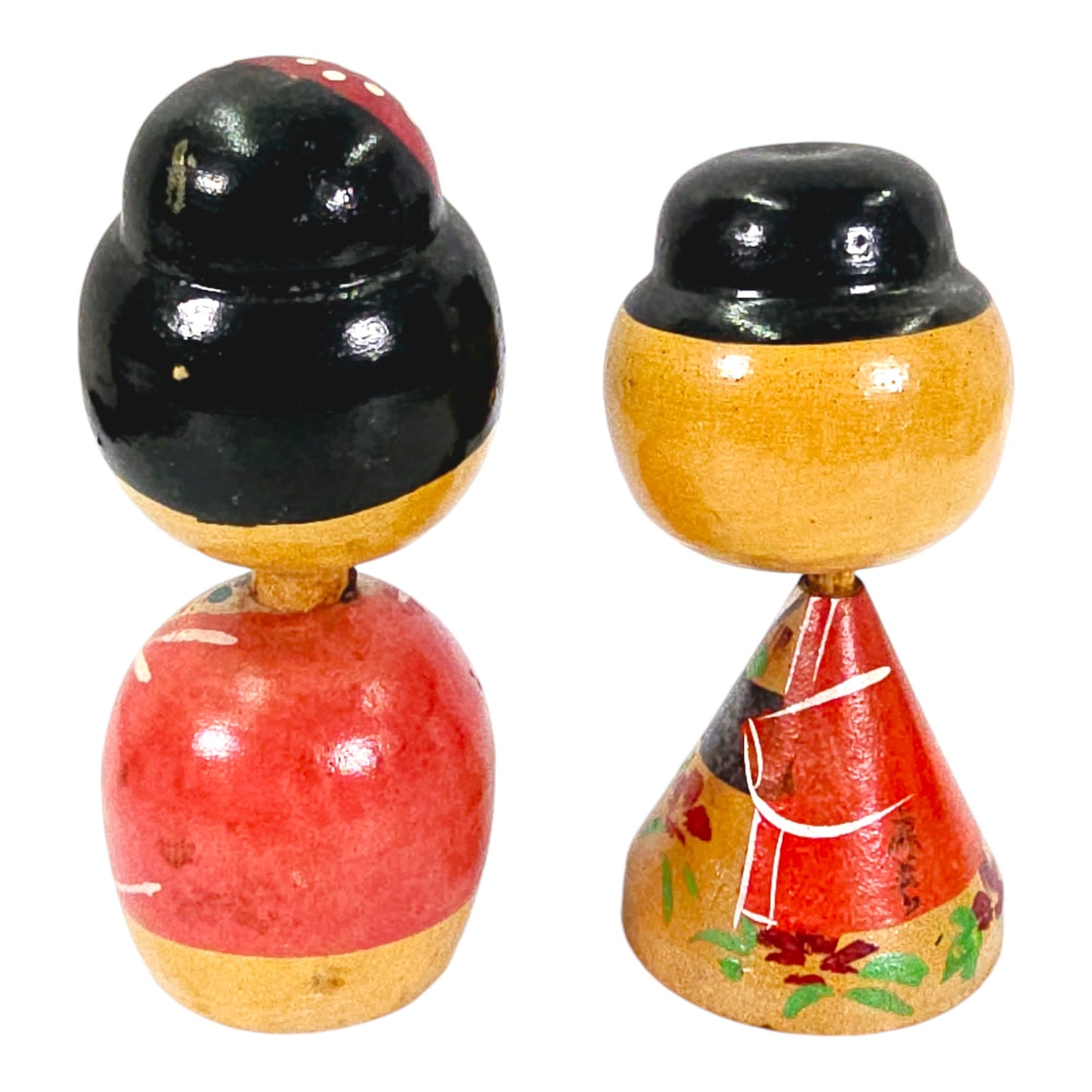 Set of 2 Vintage Miniature Wooden Kokeshi  Wobble Dolls with Magnet Base, Boy and Girl Handpainted Doll Japan, 3.5" & 3.25" H