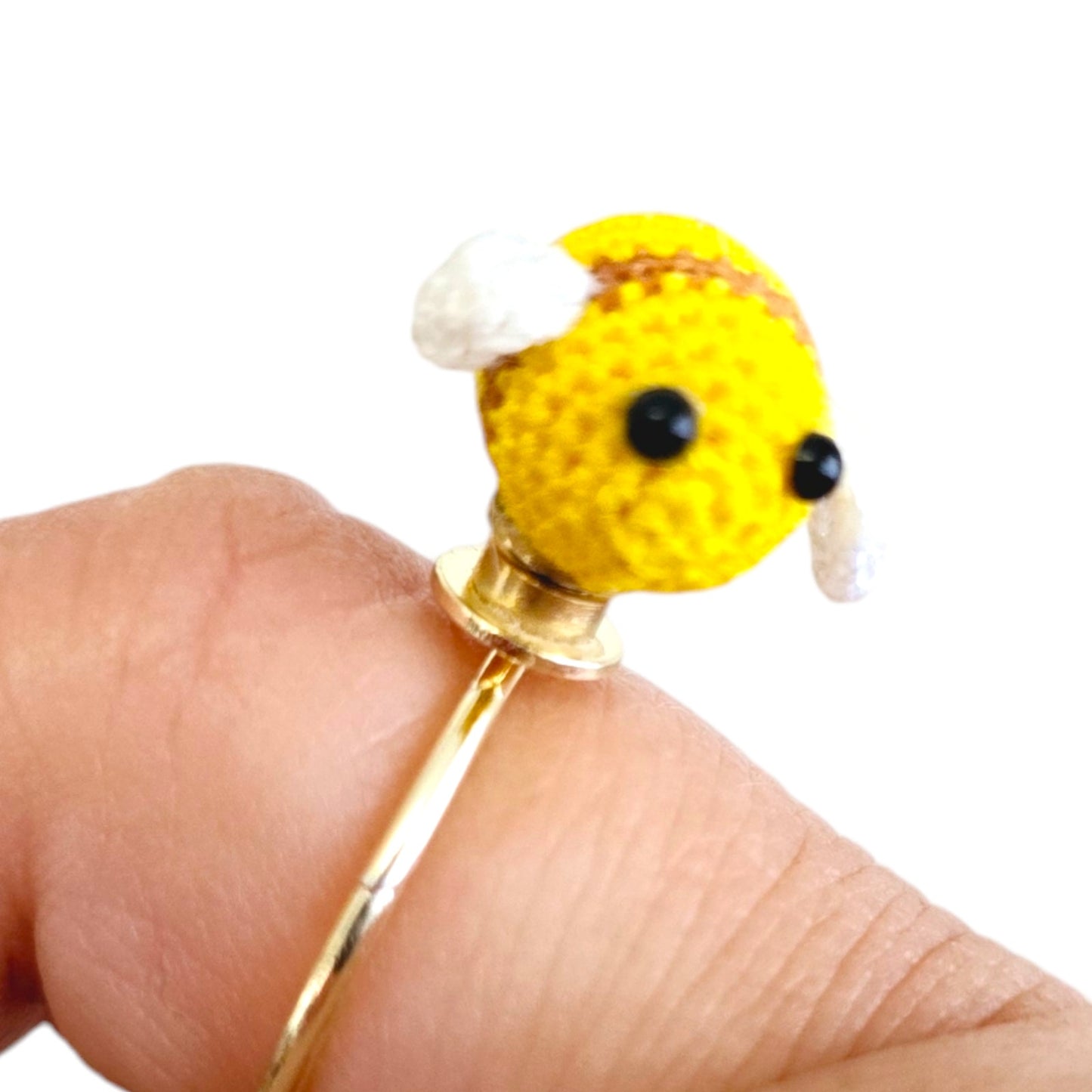 Micro-Crochet Spinning Honey Bee on Cuff Ring, Fits many sizes