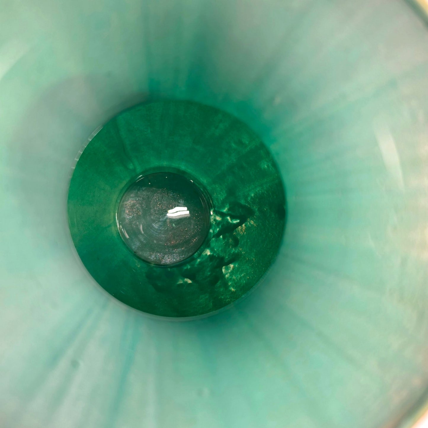 Fluid Art Glass Vase Green Gold Metallic Hand Painted Decorative Statement Piece