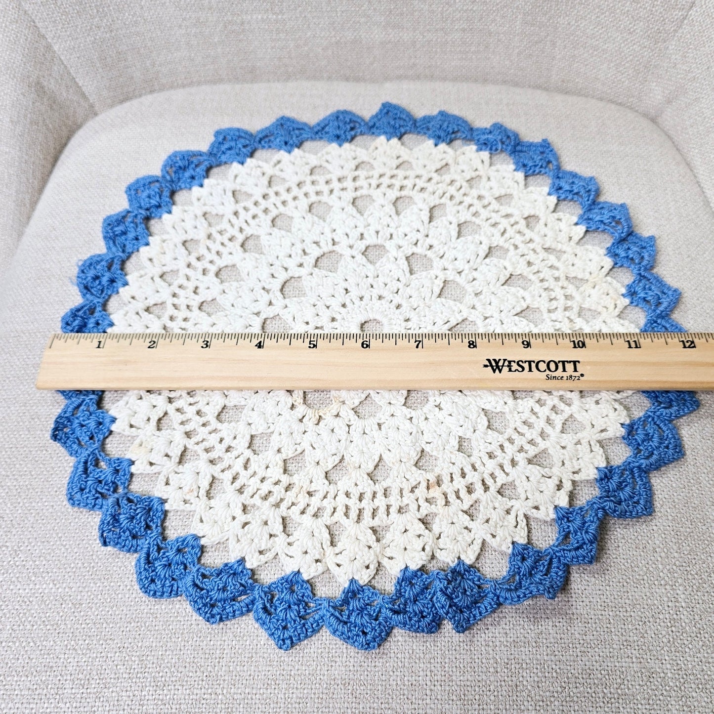 12" Blue Trim Crochet Doily