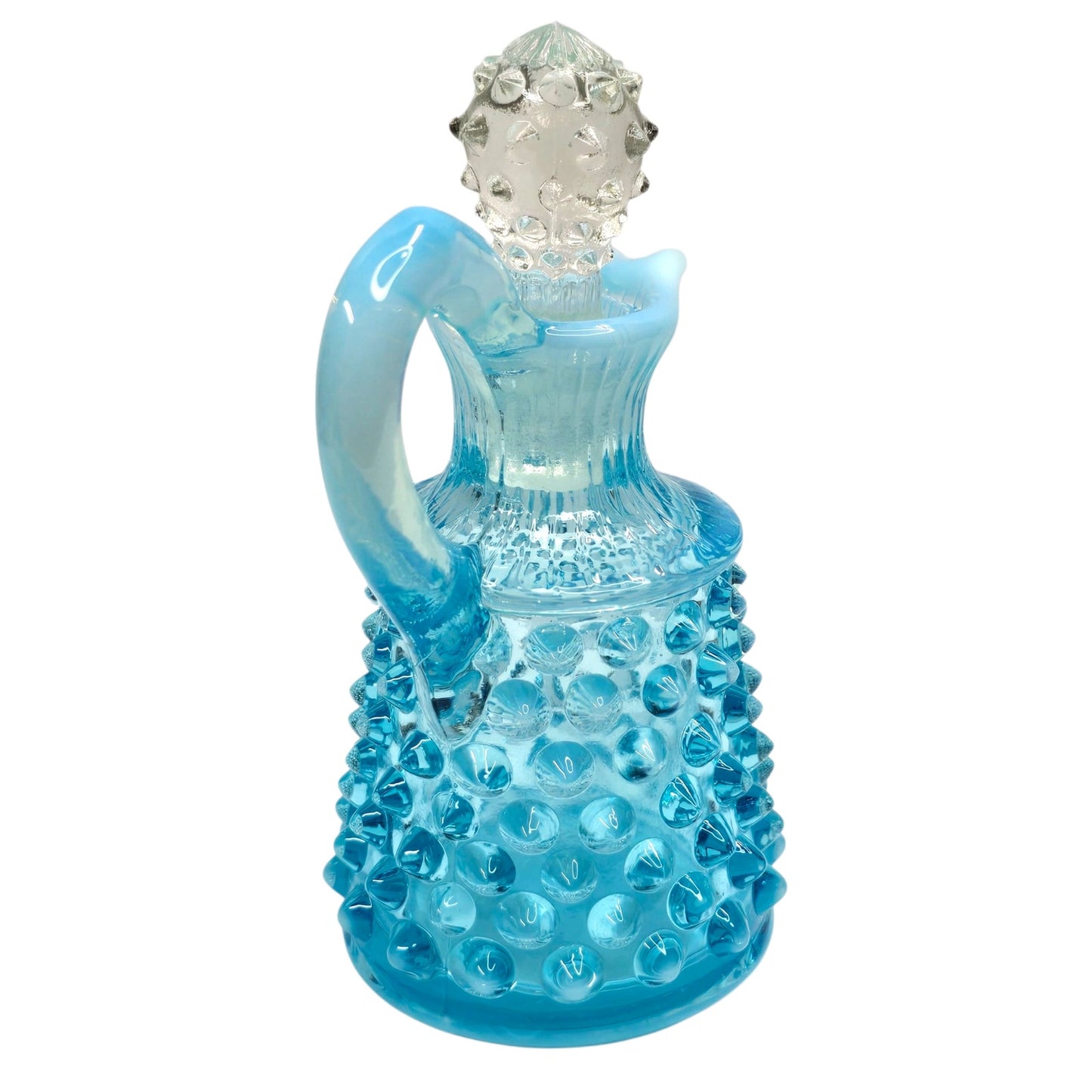 Fenton Blue Opalescent Hobnail Cruet w/ Stopper Uranium Reactive Art Glass