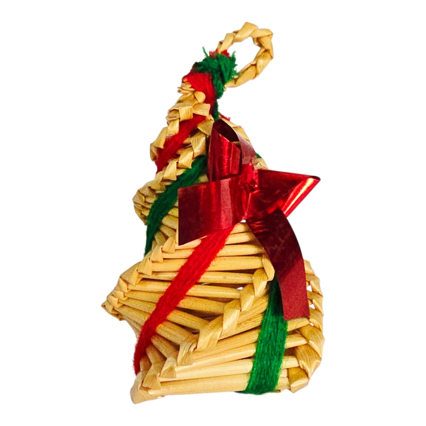 Vtg Folk Art Mexican Siral Woven Christmas Ornaments Set of 2 Tree & Candy Cane