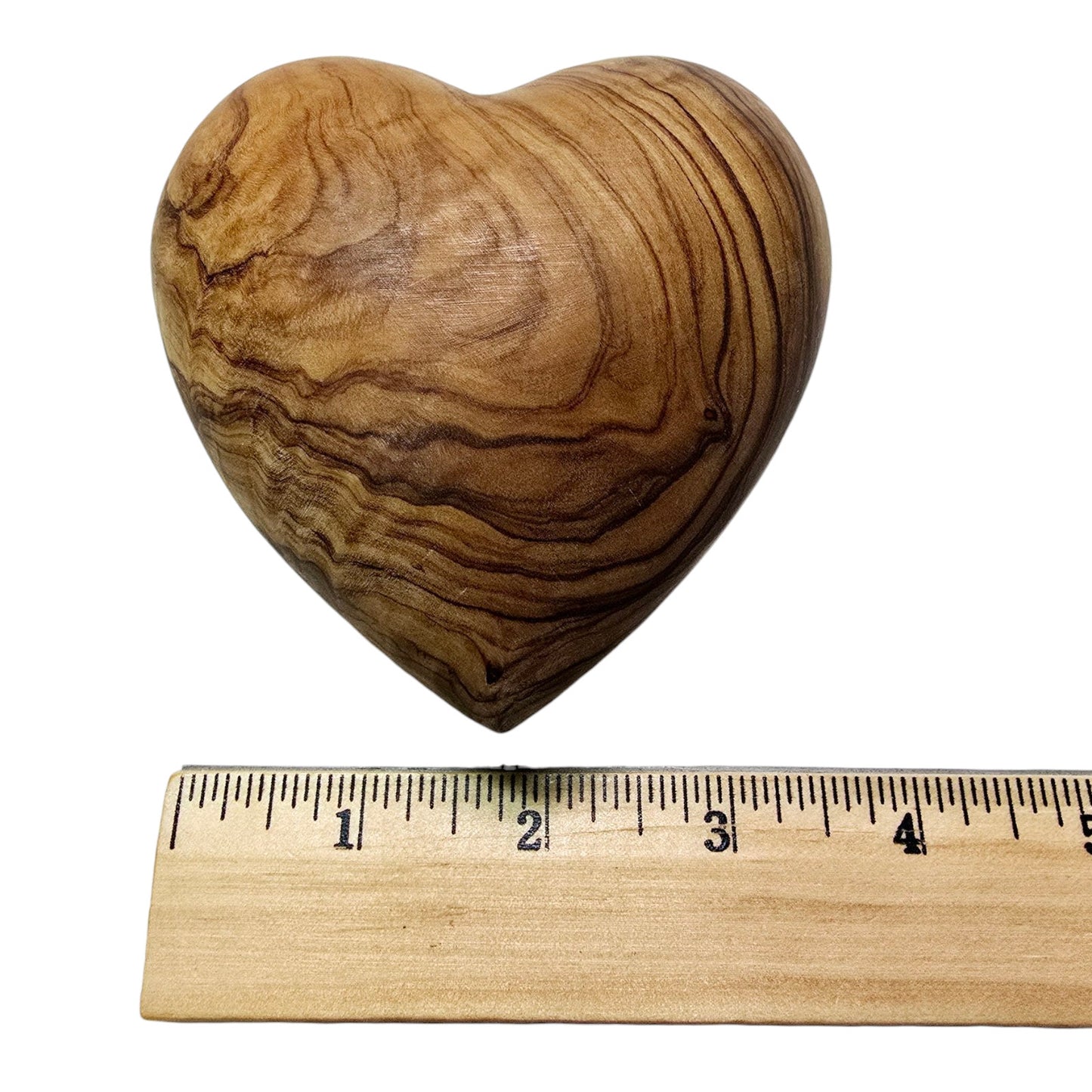 2 Hand Carved Olive Wood Hearts: 1 Puffy Heart Paperweight and 1 Trinket Dish