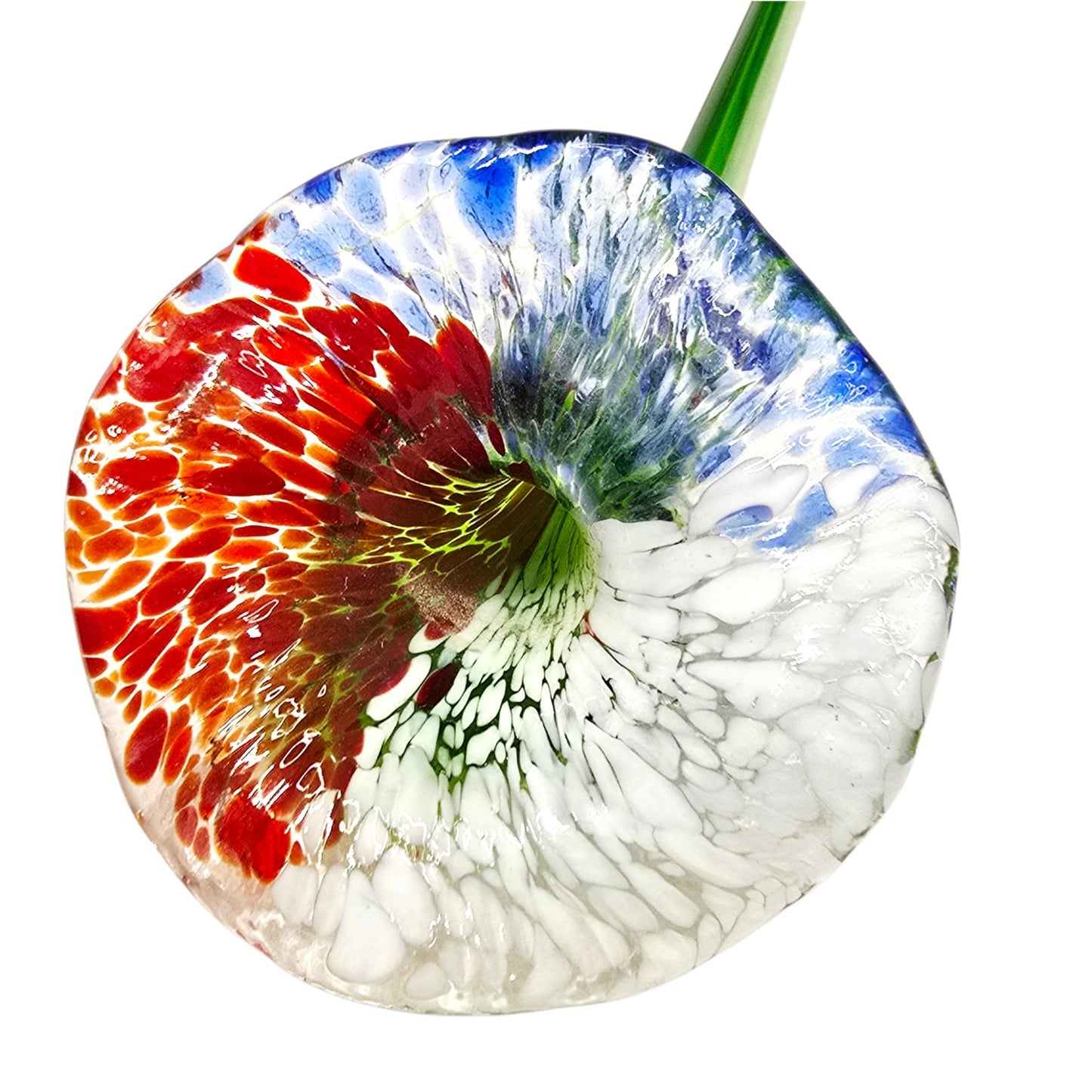 Vintage Hand Blown Art Glass Long Stem Flower 16" Red White Spatter Speckled