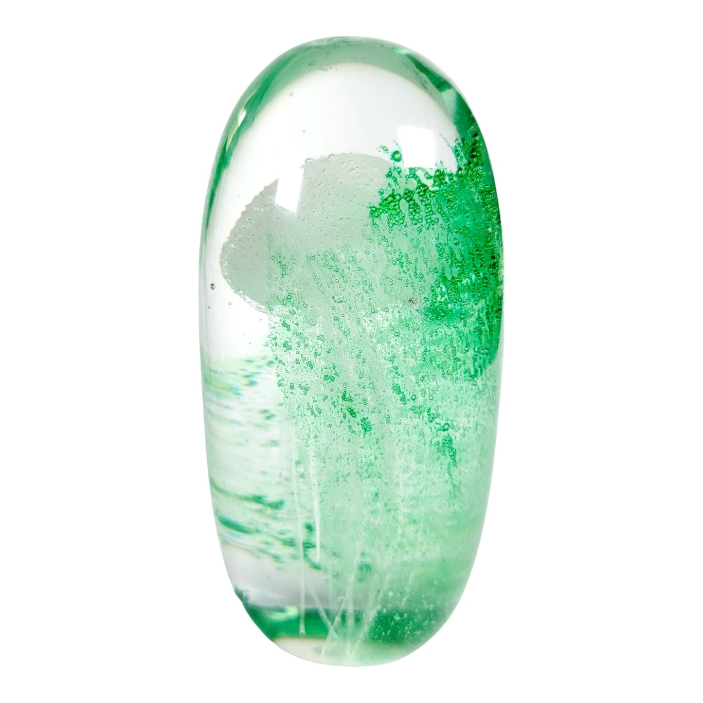 Green Art Glass Jellyfish Paperweight, Glows, Hand-Blown Art Glass Jellyfish