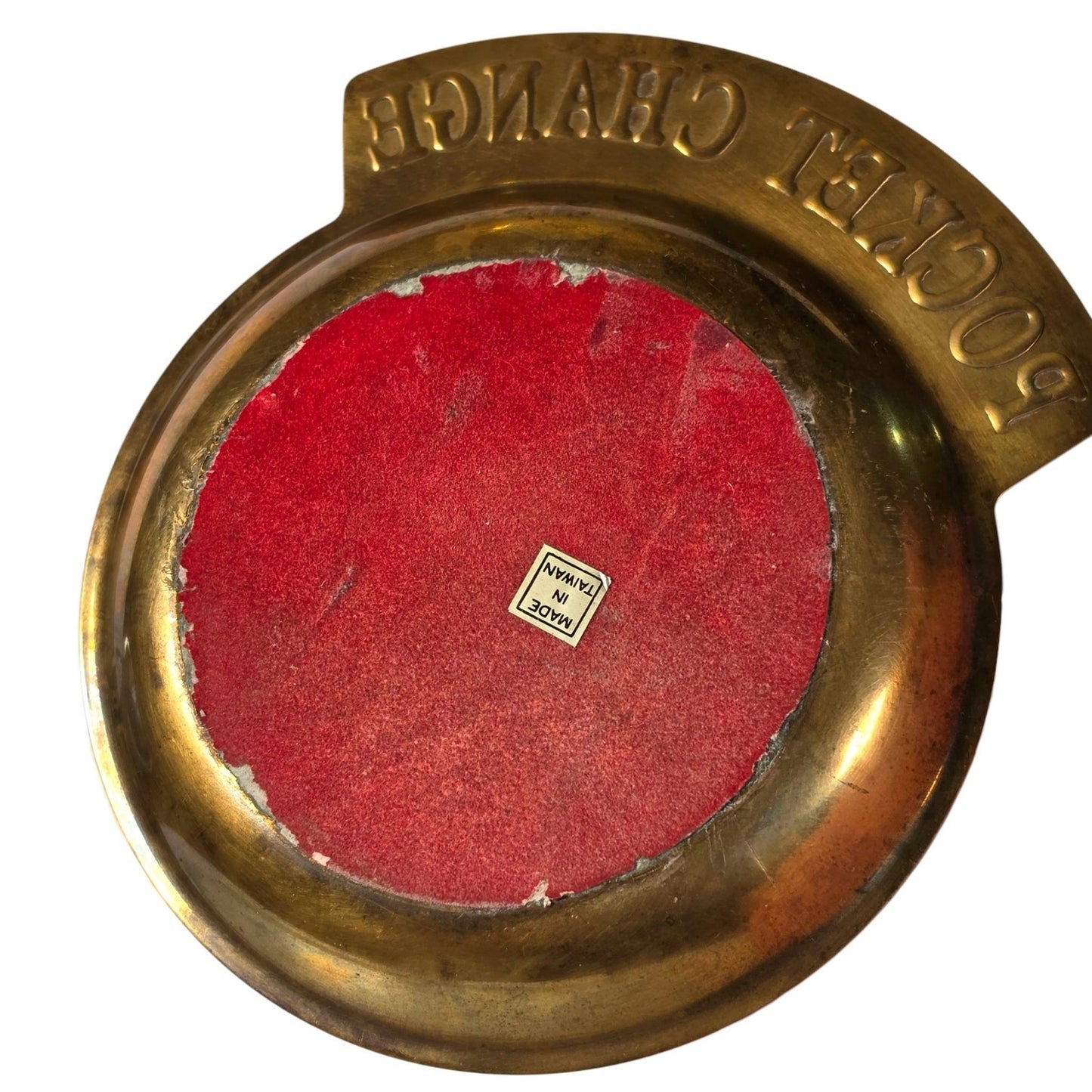 Vintage Brass "Pocket Change" Catch-All Coin Dish with Red Felt Lining