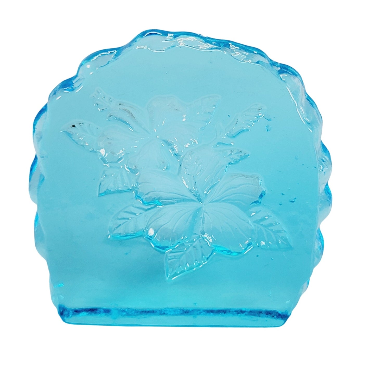 Blue Glass Hibiscus 🌺 Reverse Carved Crystal Art Glass Paperweight