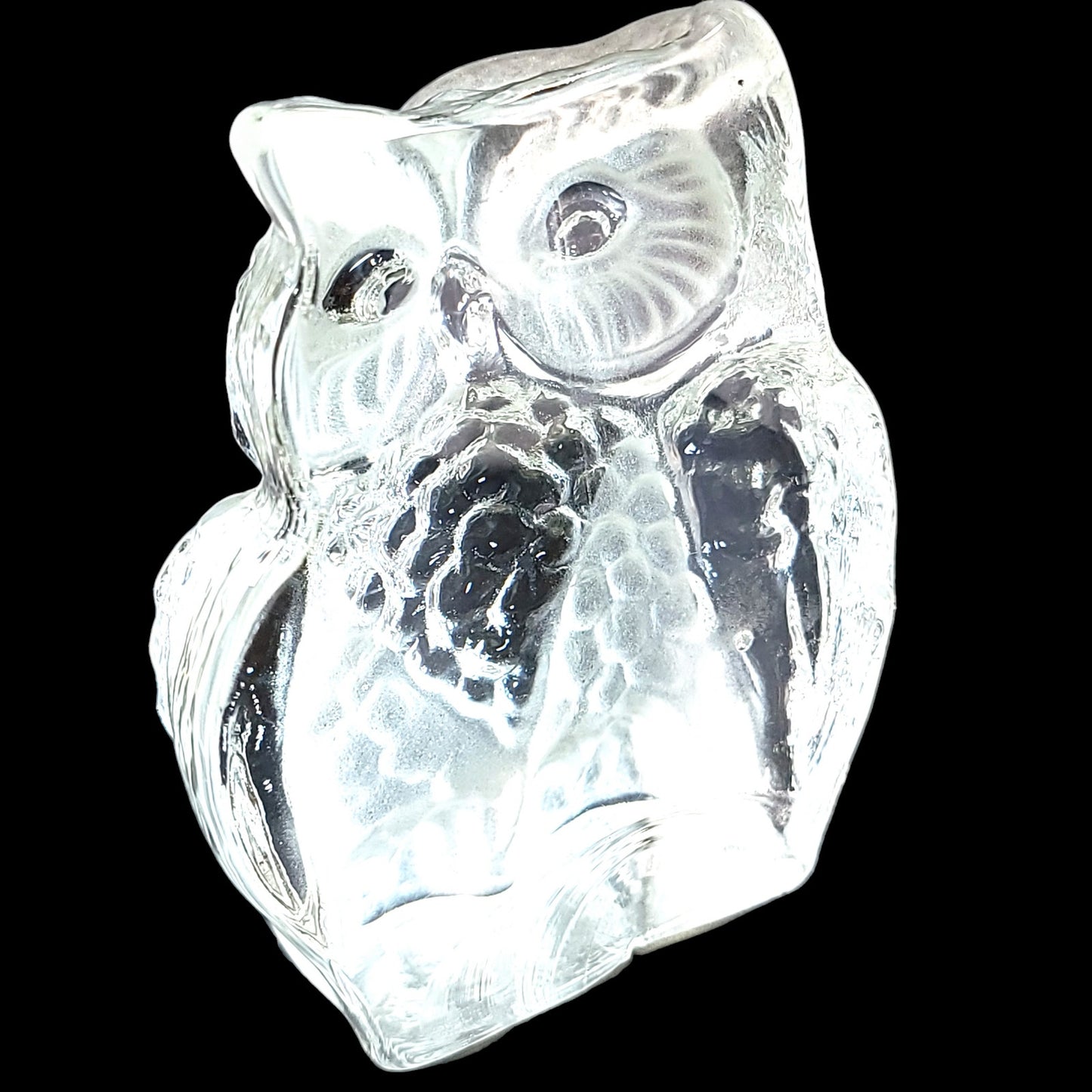 4" Vintage Clear & Frosted Viking Glass Owl Bookend Paperweight FLAW