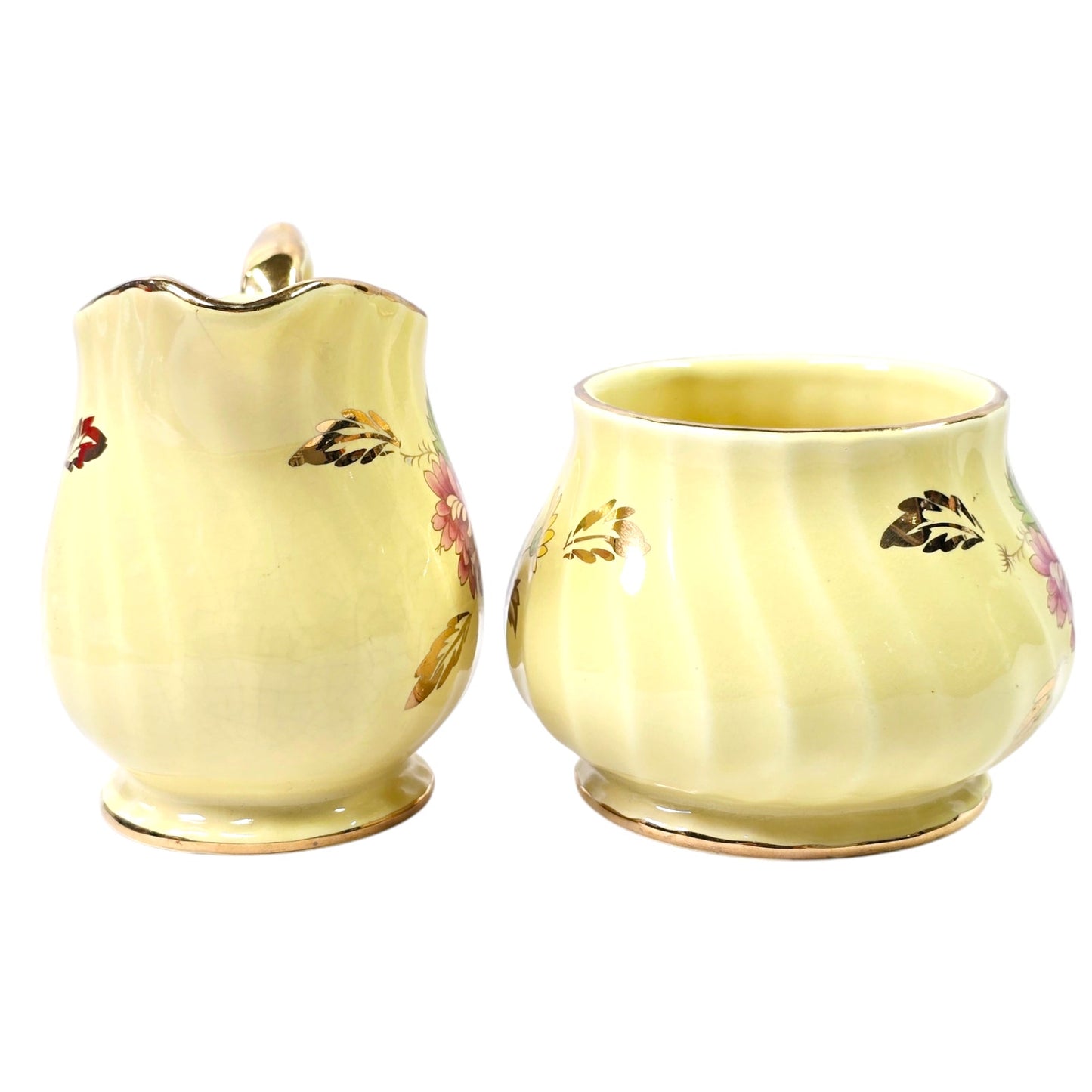 Vintage James Sadler England Yellow and Gold Floral Cream and Sugar Set 1937 No. 2750 PR